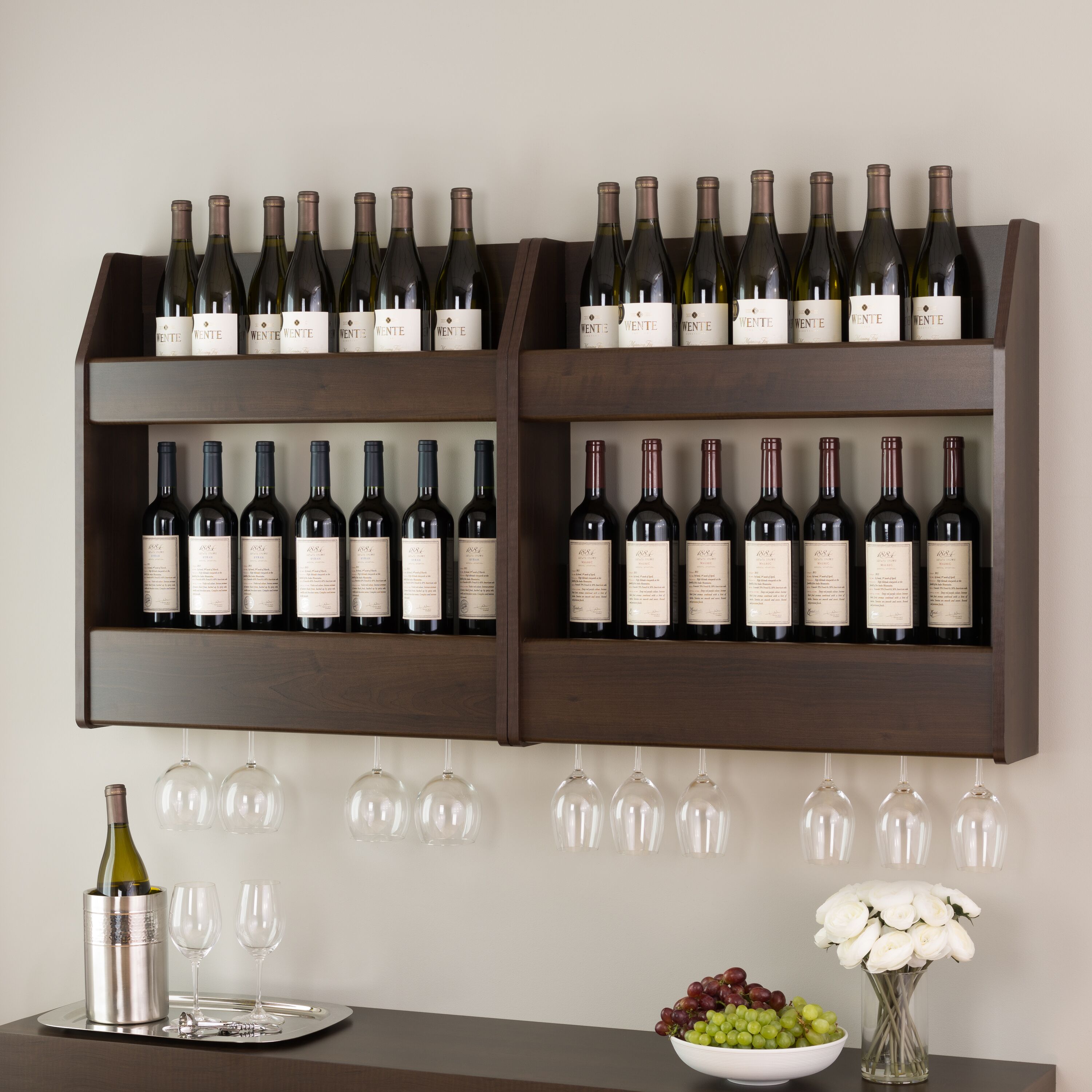 2-Tier Espresso Floating Wine & Liquor Rack by Prepac