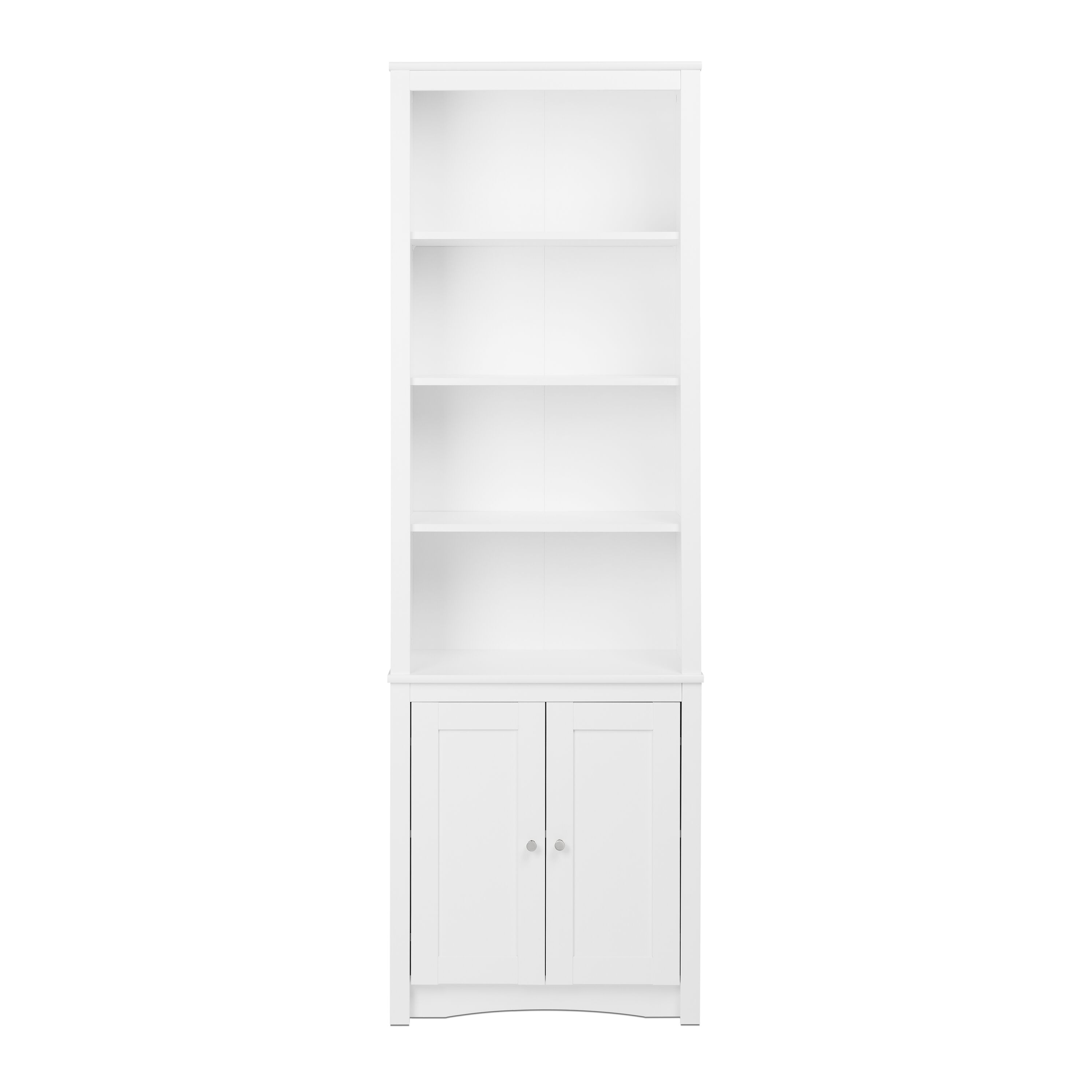 Home Office White Wood Tall Bookcase W 2 Shaker Doors By Prepac