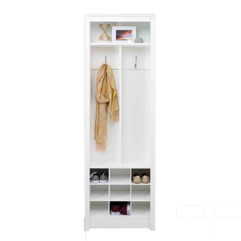 Space Saving White Entryway Organizer W Shoe Storage By Prepac