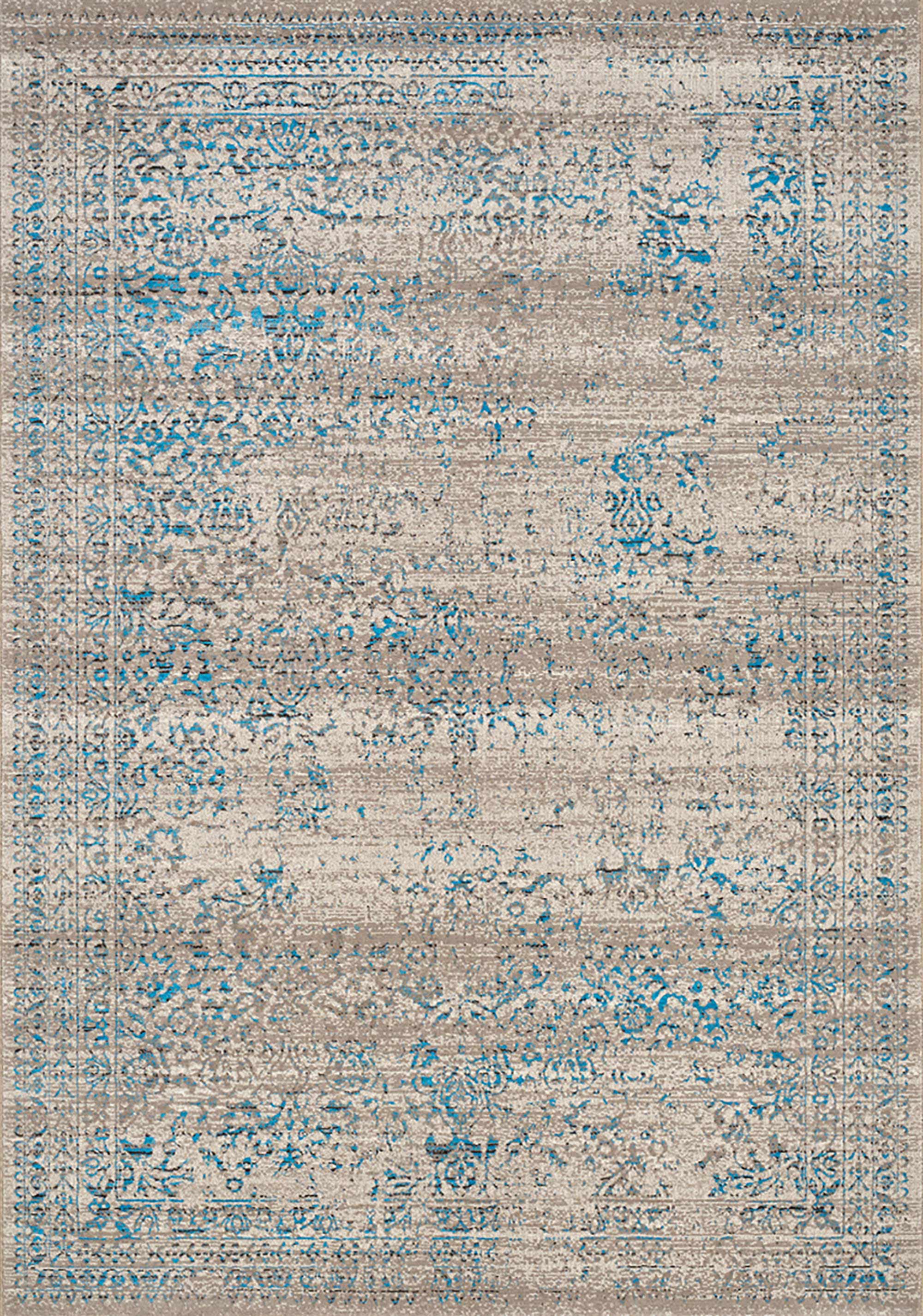 Parlour Rug Parlour Grey Blue Distressed Border Rug by Kalora