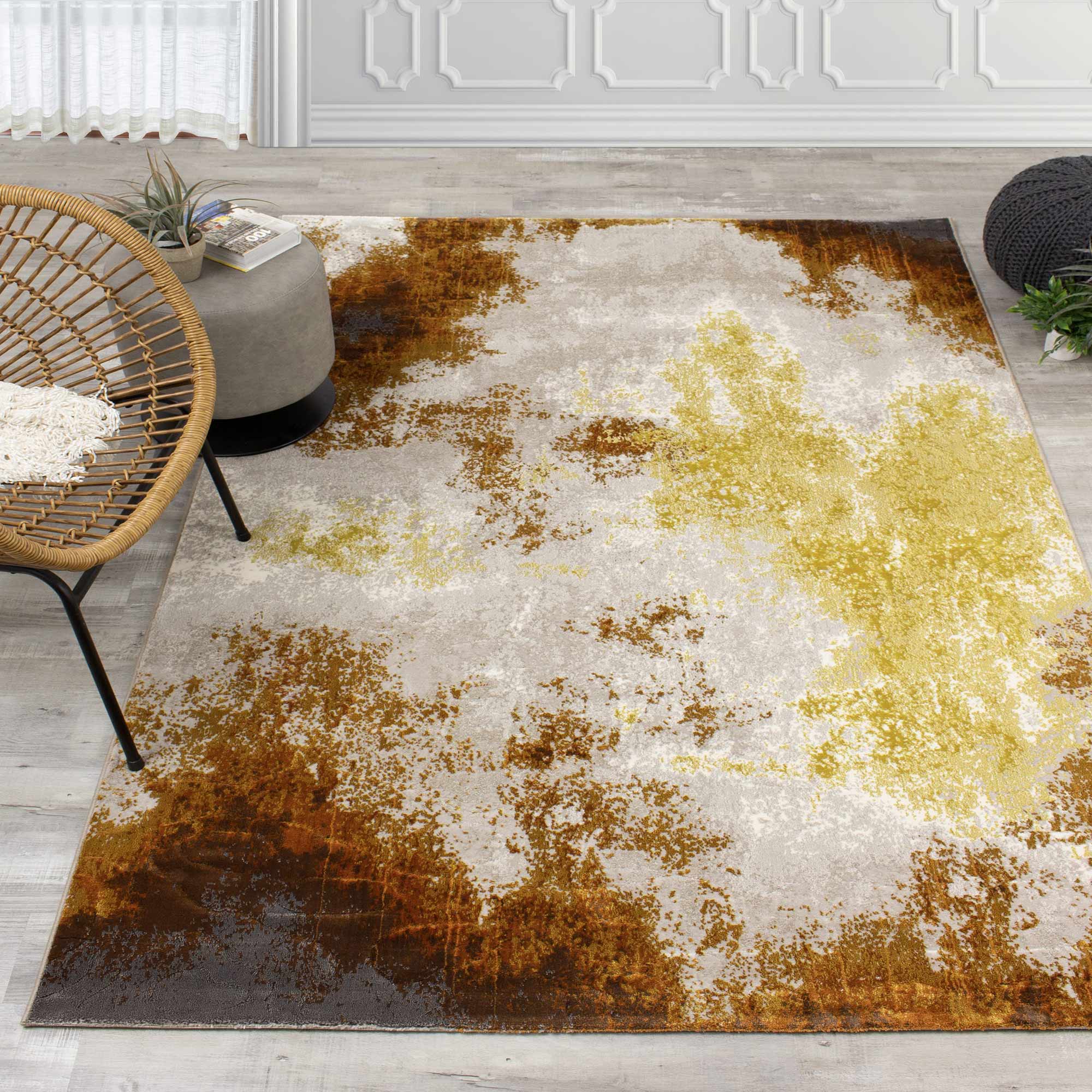 Parlour Rug Parlour Cream Orange Distressed Abstract Rug by Kalora