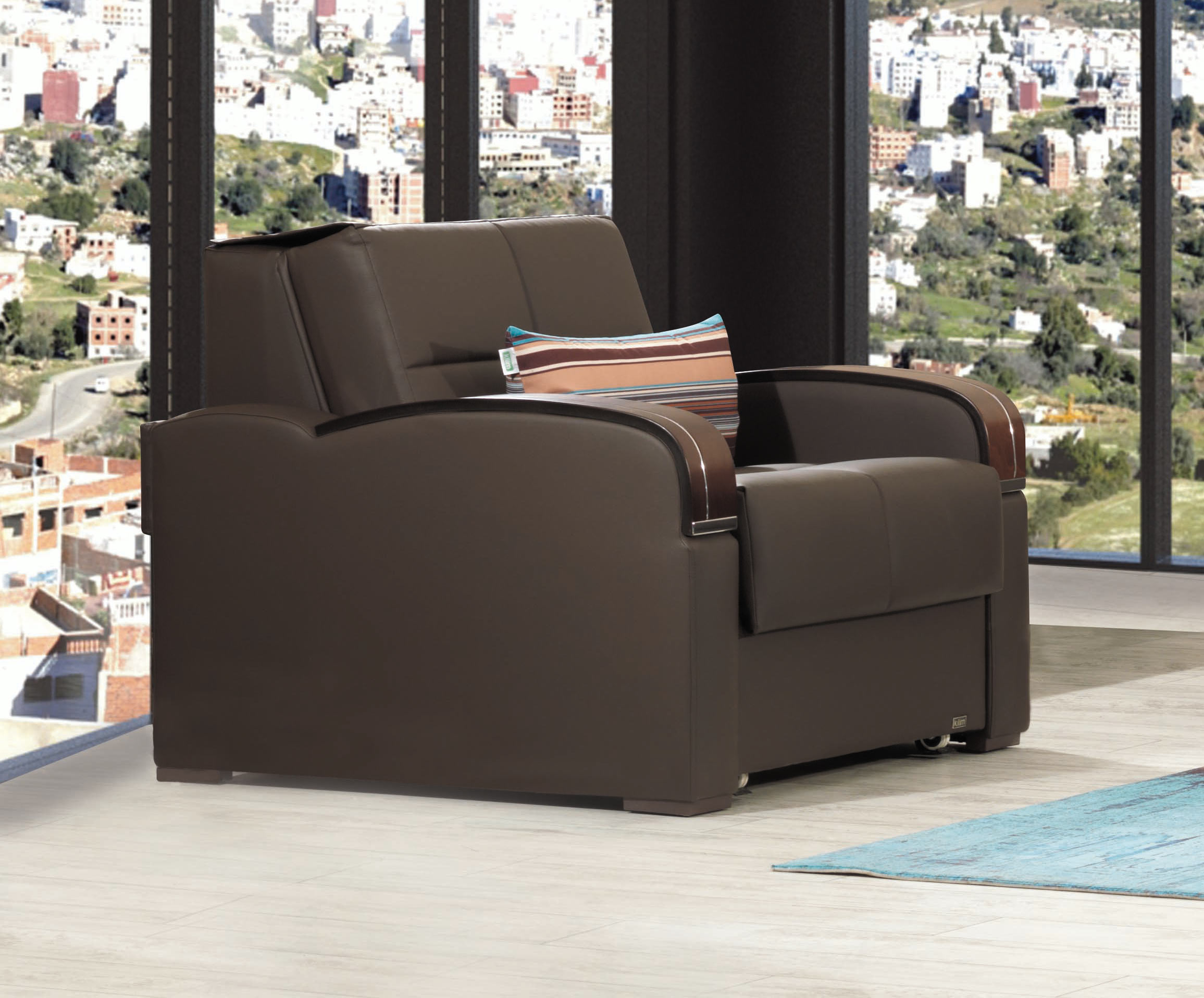 Sleep Plus Brown Pu Leather Convertible Chair Bed By Casamode