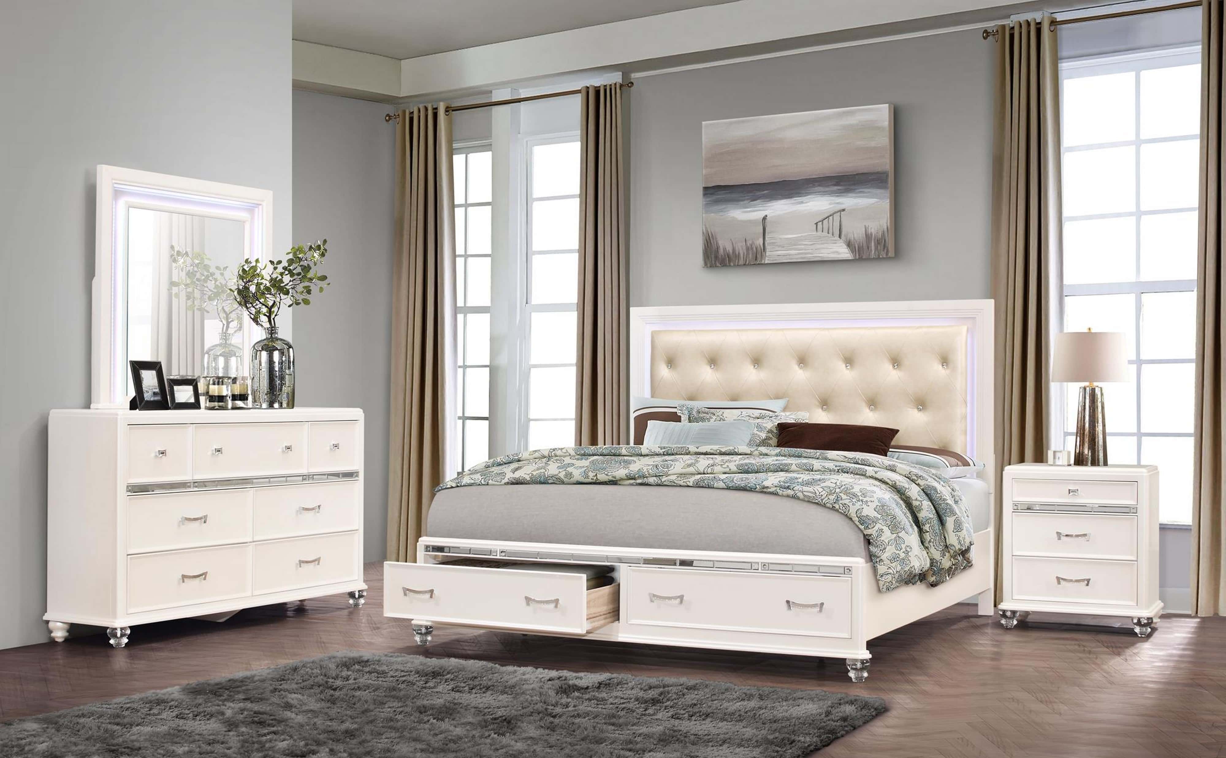 Lifestyles Sofia Grey Queen Size Bedroom Set With Dresser And Mirror