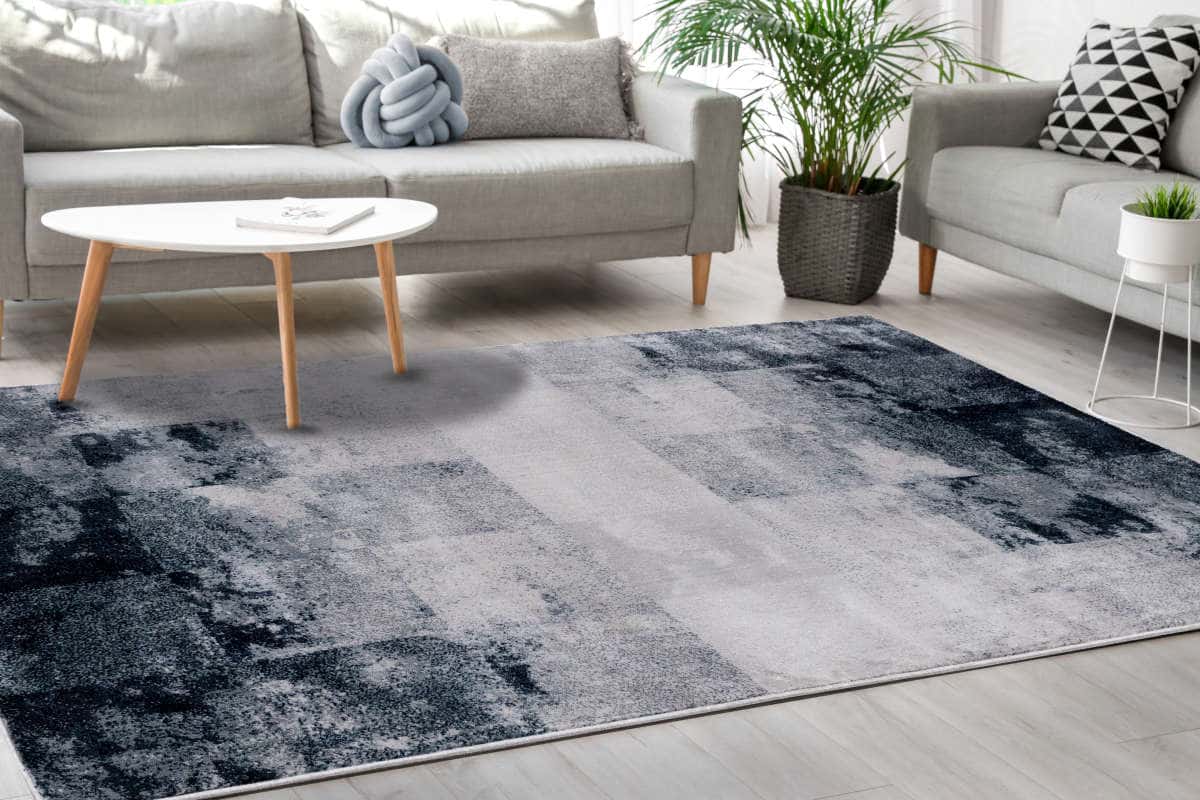 Sidra Cream Grey Blue Distressed Squares Rug at Futonland