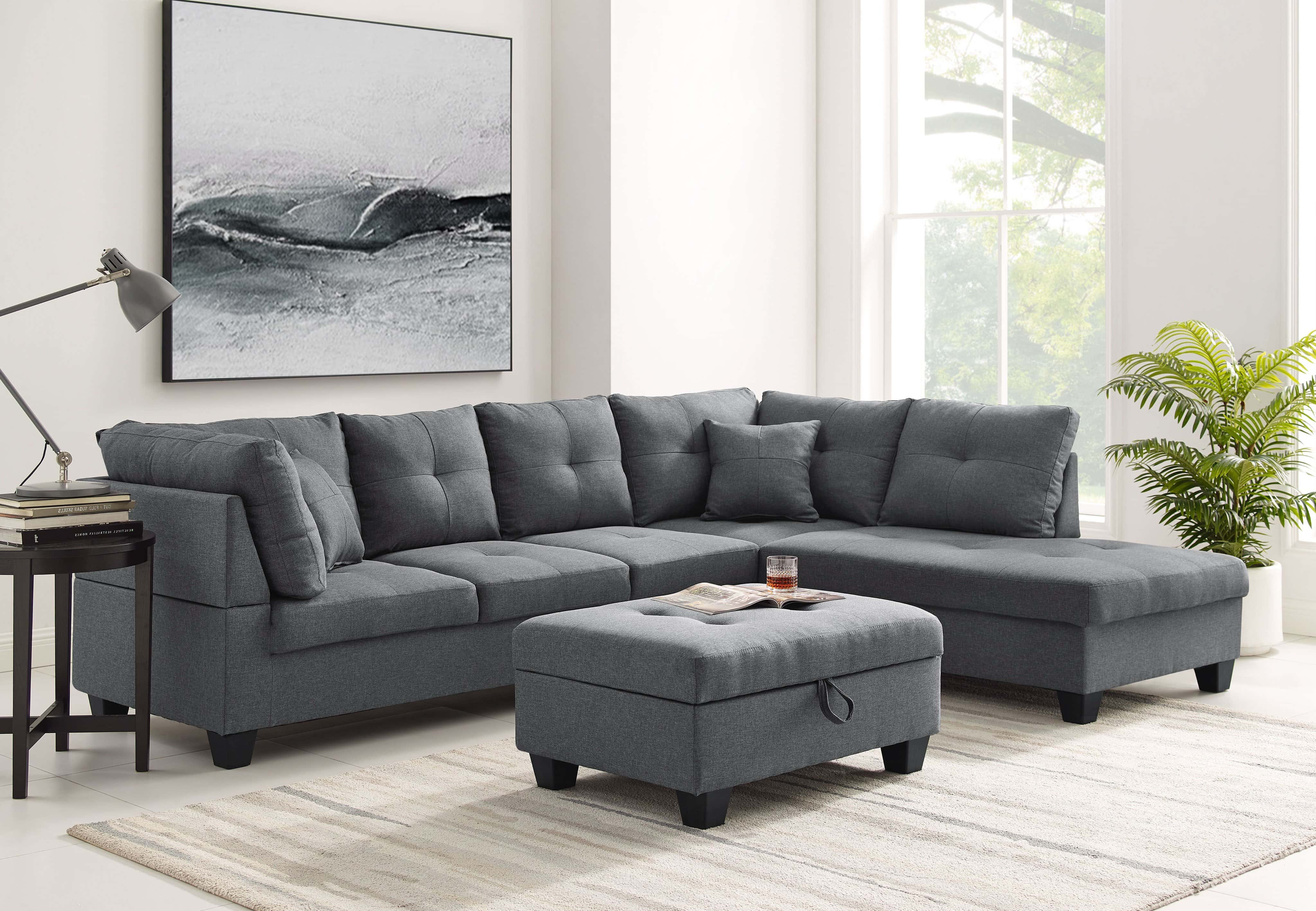Spencer Dark Gray Sectional with Storage Ottoman by Prestige Furnishings