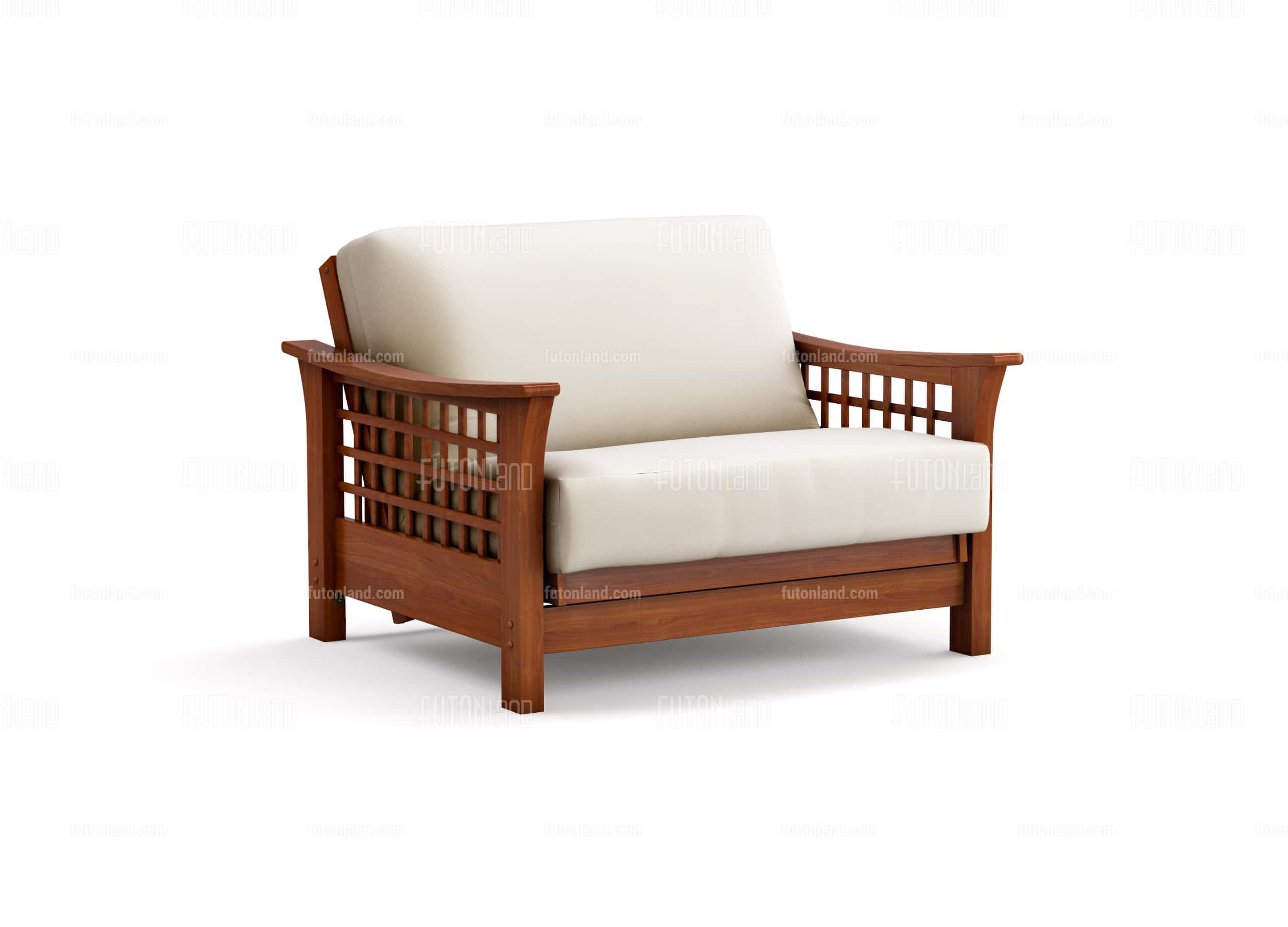 Trelli Warm Cherry Twin Chair Wall Hugger Futon Frame at Futonland
