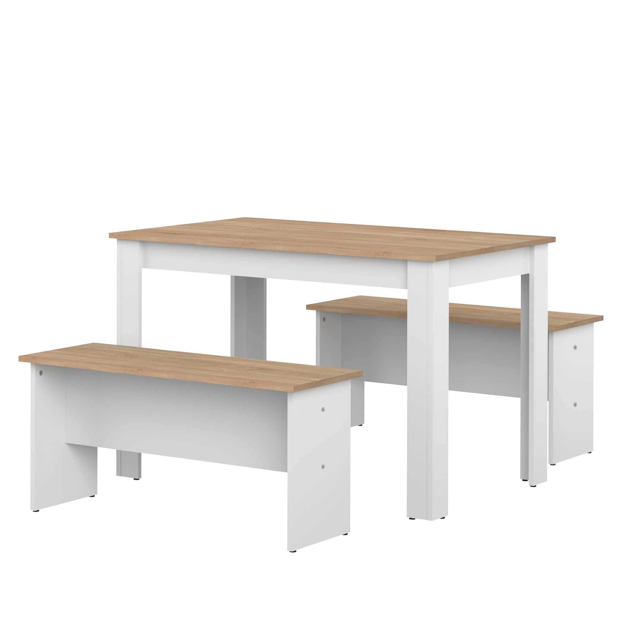 Nice Dining Table w/Benches White/Natural Oak at Futonland