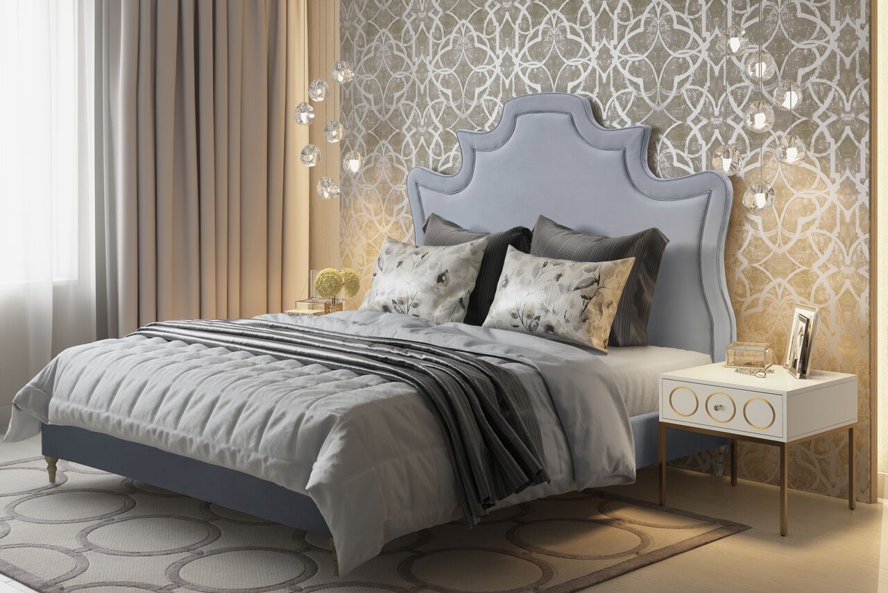 Serenity Grey Velvet Queen Bed by TOV Furniture