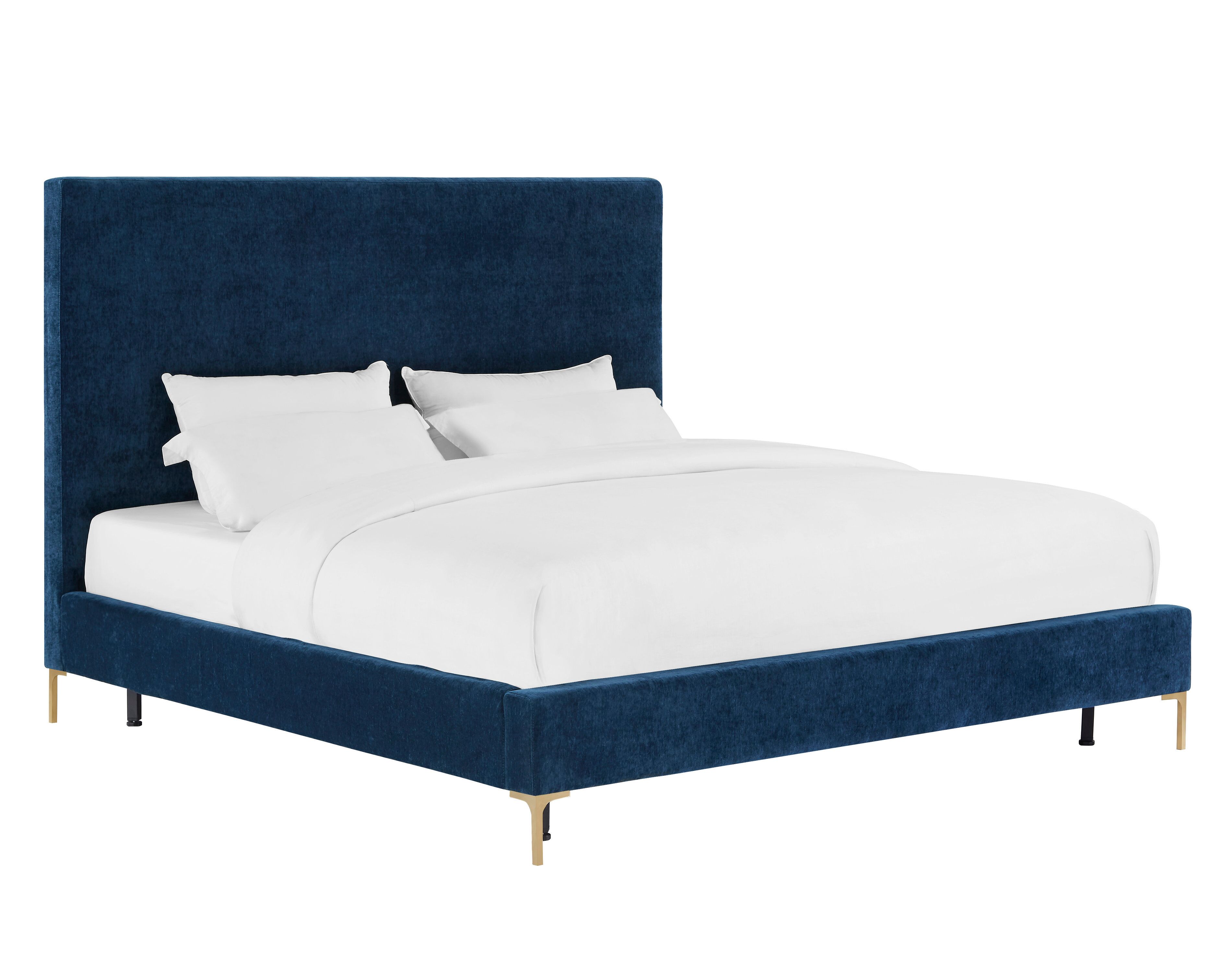 Delilah Navy Blue Textured Velvet Queen Bed by TOV Furniture