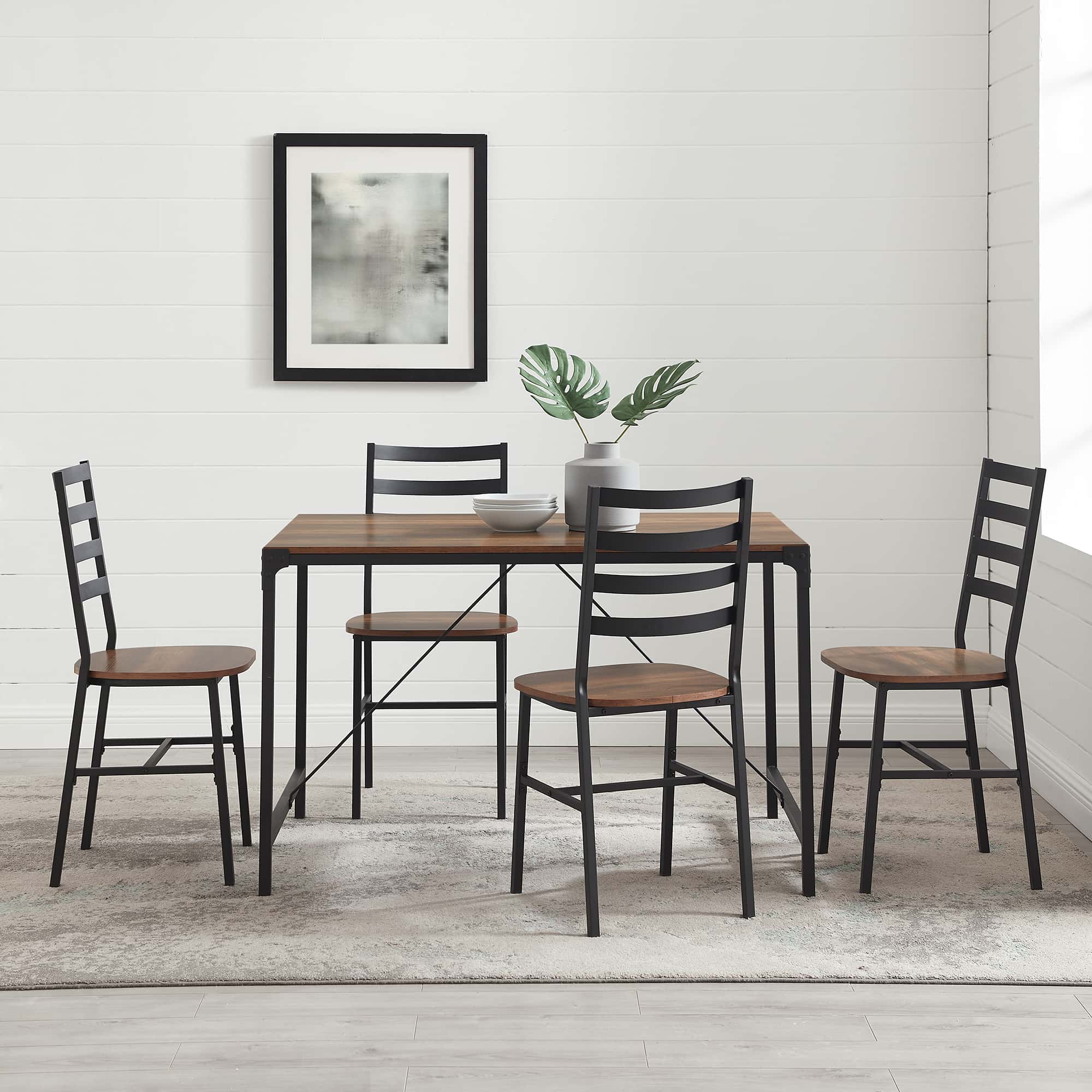 5-Piece Industrial Angle Iron Dining Set - Reclaimed Barnwood by Walker ...