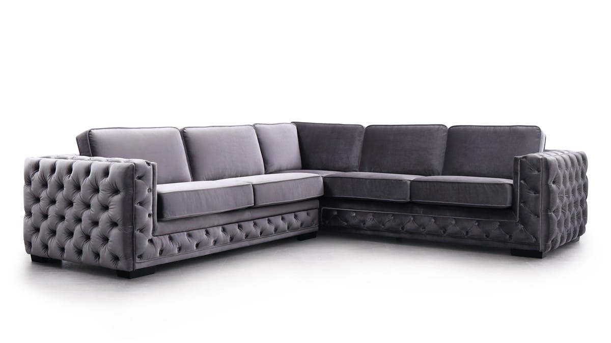 Divani Casa Jean Modern Grey Velvet Sectional Sofa by VIG Furniture