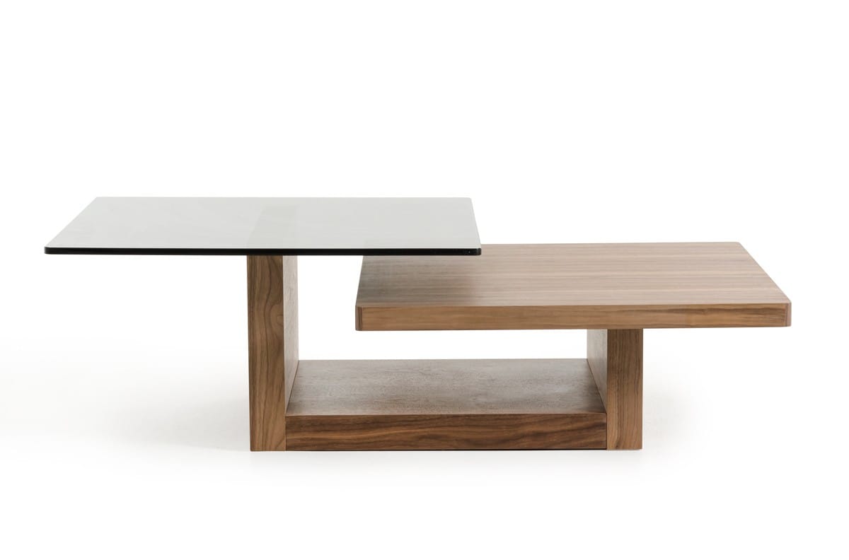 Modrest Echelon Modern Walnut Smoked Glass Coffee Table by
