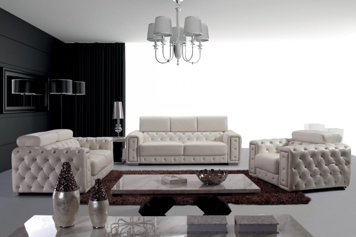 Divani Casa Lumy Modern Tufted White Leather Sofa Set W Crystals By VIG Furniture