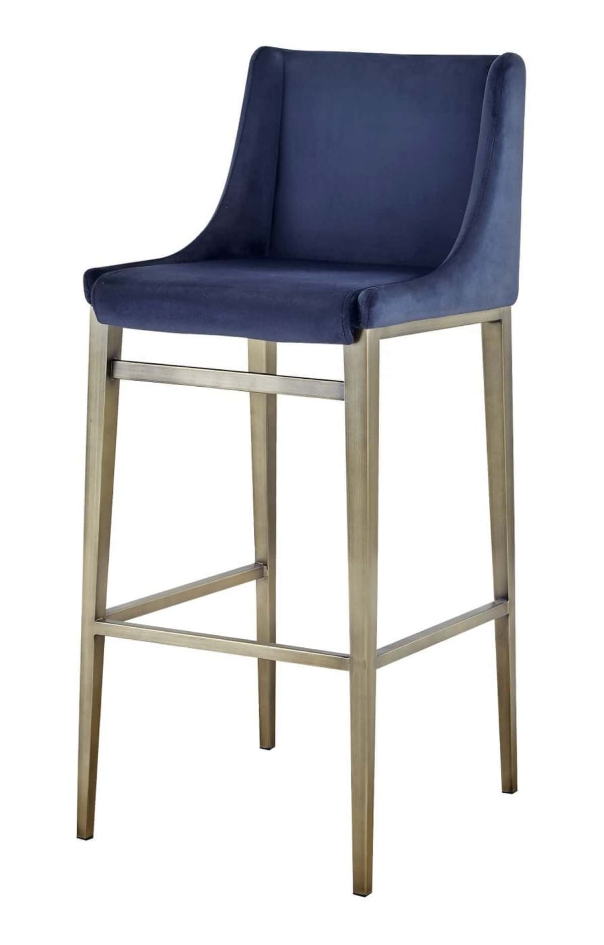 Modrest Mimi Contemporary Blue Velvet & Antique Brass Bar Stool - Thumbnail 4