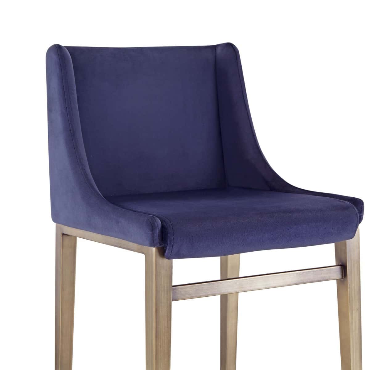 Modrest Mimi Contemporary Blue Velvet & Antique Brass Bar Stool