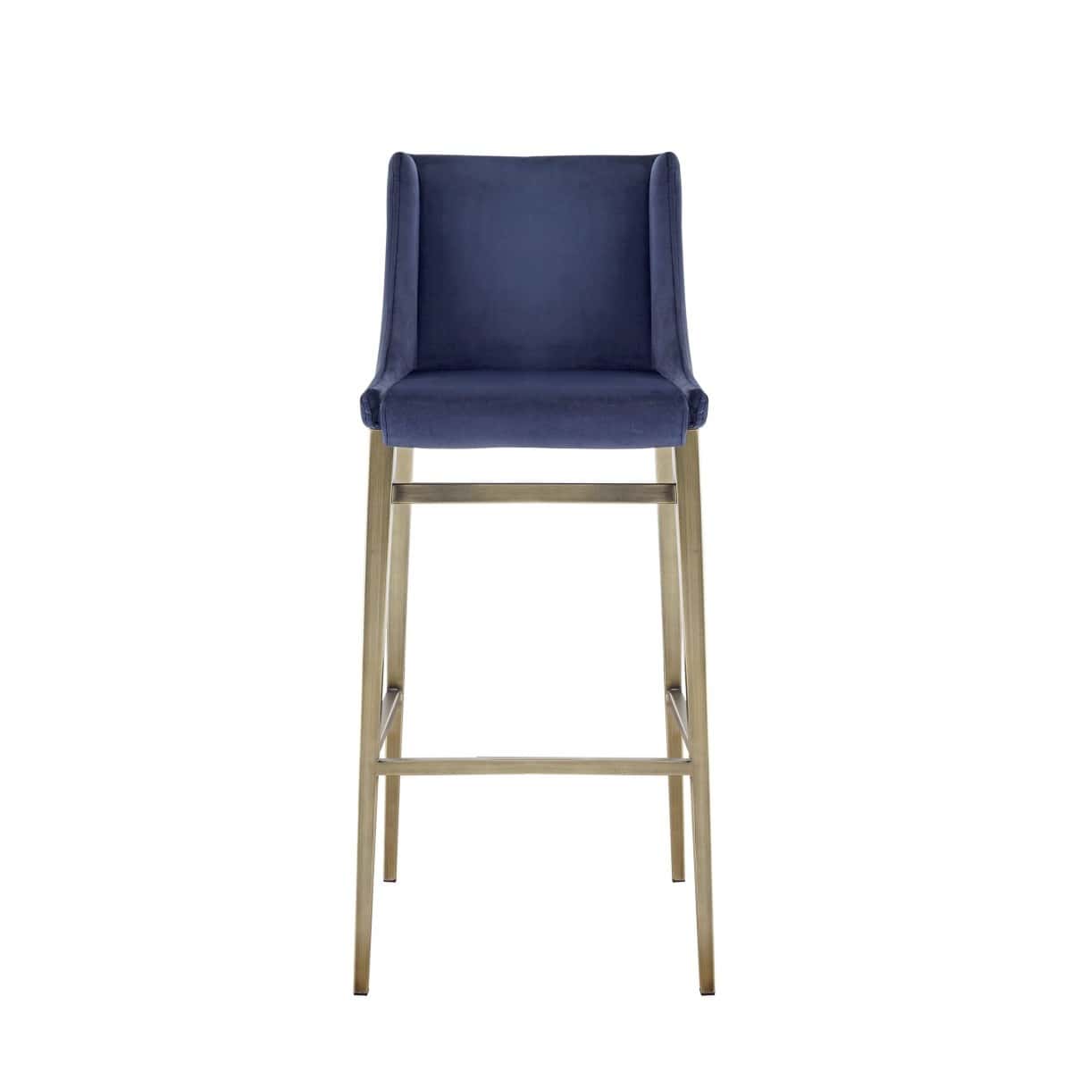 Modrest Mimi Contemporary Blue Velvet & Antique Brass Bar Stool - Thumbnail 3