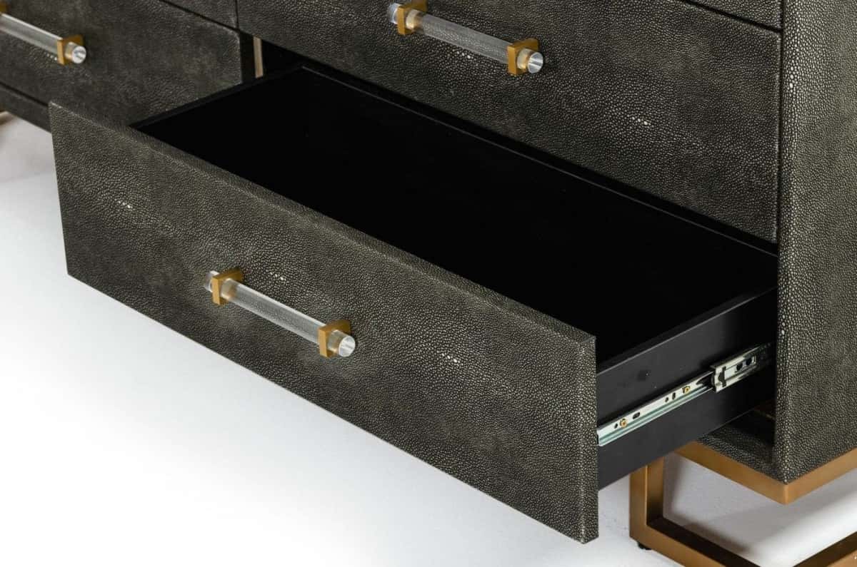 Modrest Howard - Modern Shagreen Grey Leatherette & Gold Dresser at Futonland Modrest Howard - Modern Shagreen Grey Leatherette & Gold Dresser at Futonland
