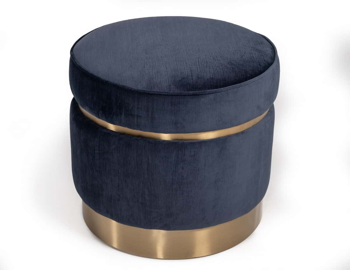 Divani Casa Tenaya Modern Blue Velvet Gold Ottoman