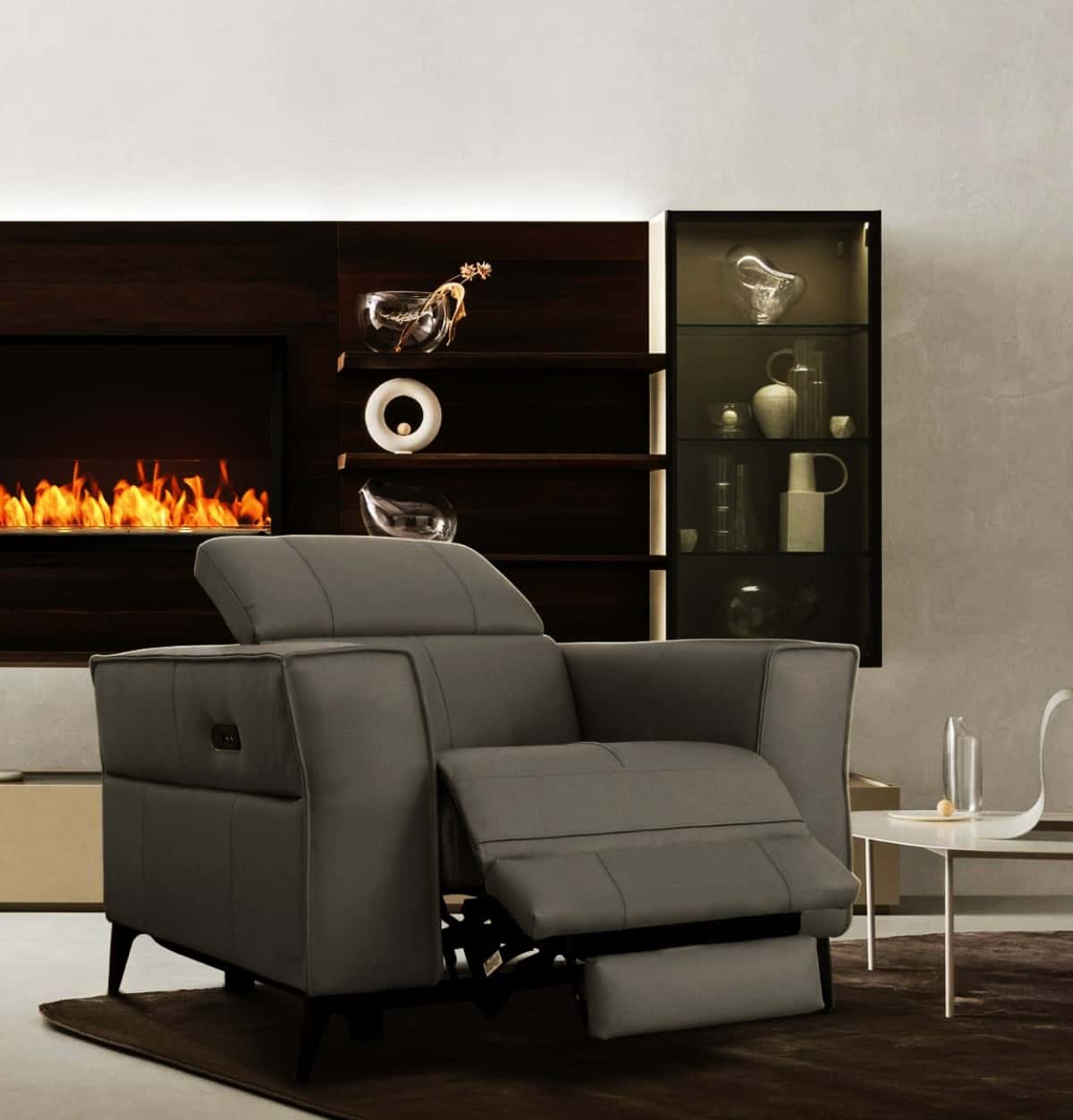 Divani Casa Nella - Modern Dark Grey Leather Armchair w/Electric Recliner  by VIG Furniture