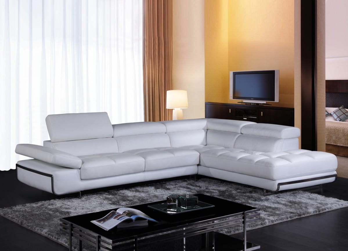 Divani Casa Myst Mini Modern White Eco-Leather Sectional Sofa at Futonland
