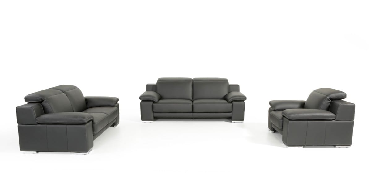 Estro Salotti Evergreen Modern Black, Black Modern Italian Leather Sofa Set