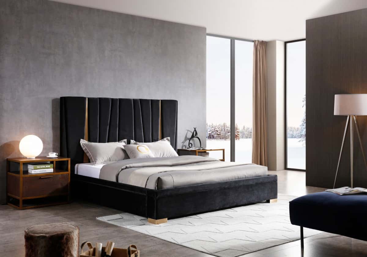 Gray crushed velvet bed discount