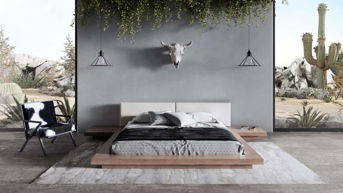 Modrest Opal Modern Walnut & White Platform Bed at Futonland