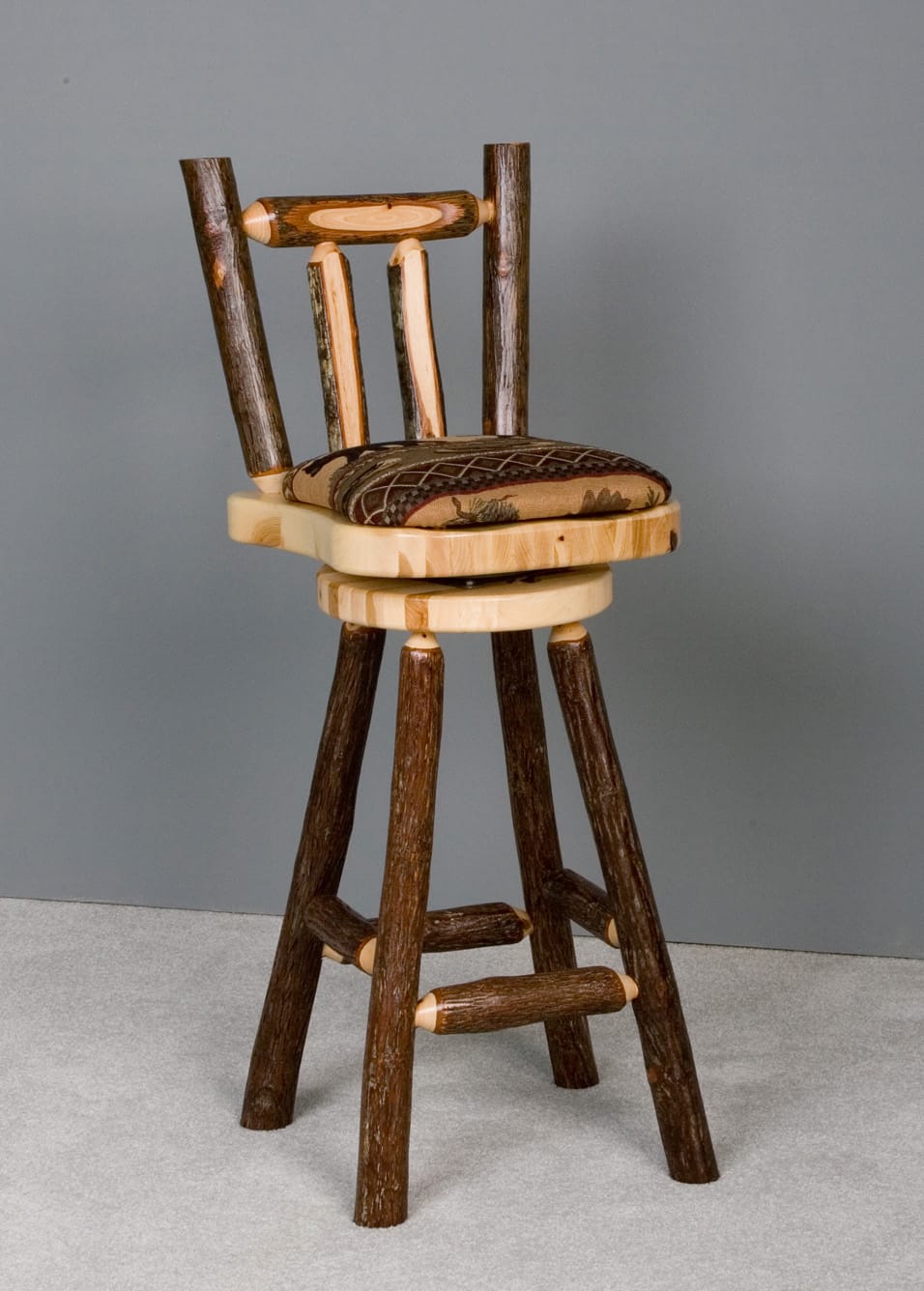 Sawtooth Hickory 30" Bar Stool Upholstered w/Back & Swivel by Viking Log  Furniture