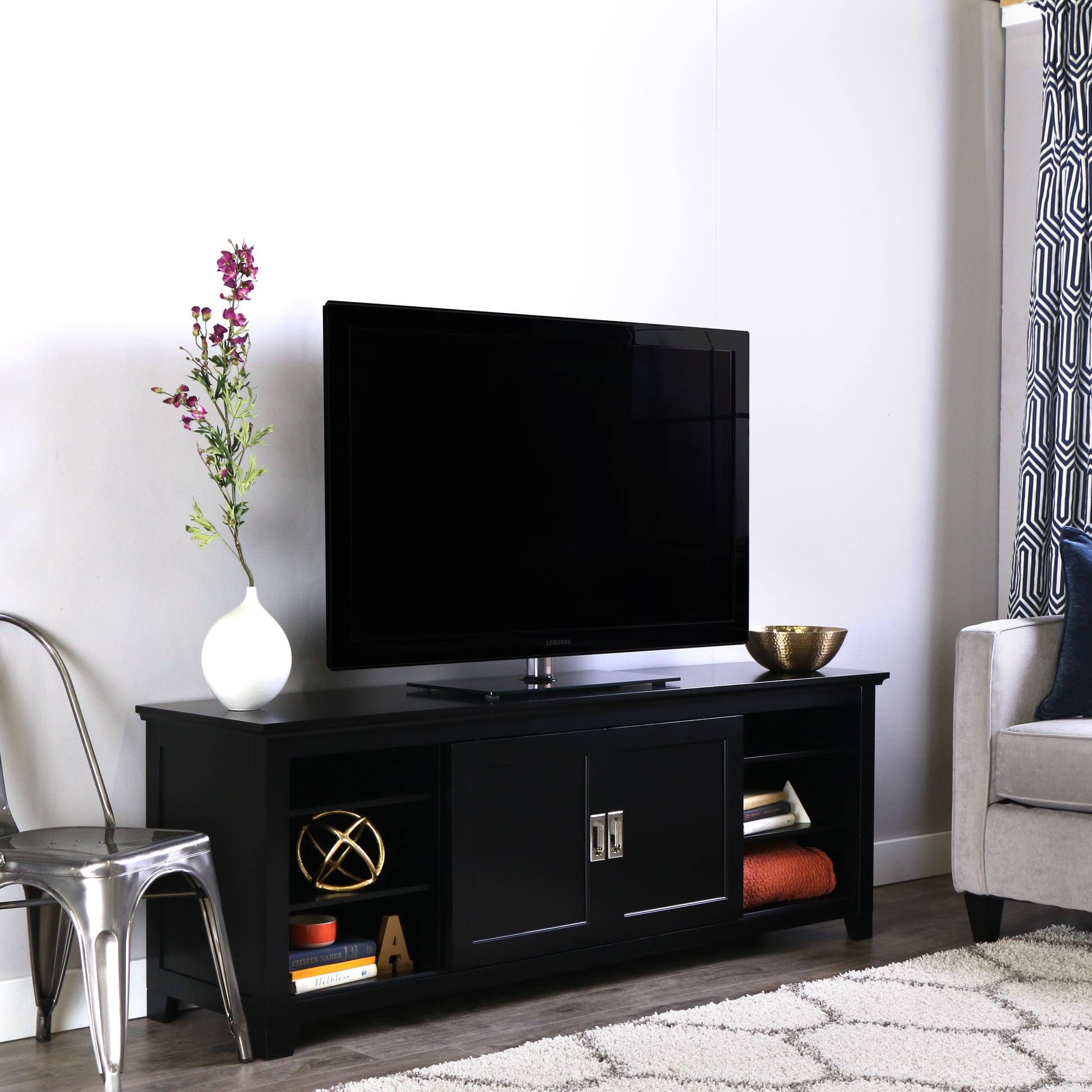 Fullview Wood 70 Inch TV Console with Sliding Doors - Matte Black by Walker  Edison