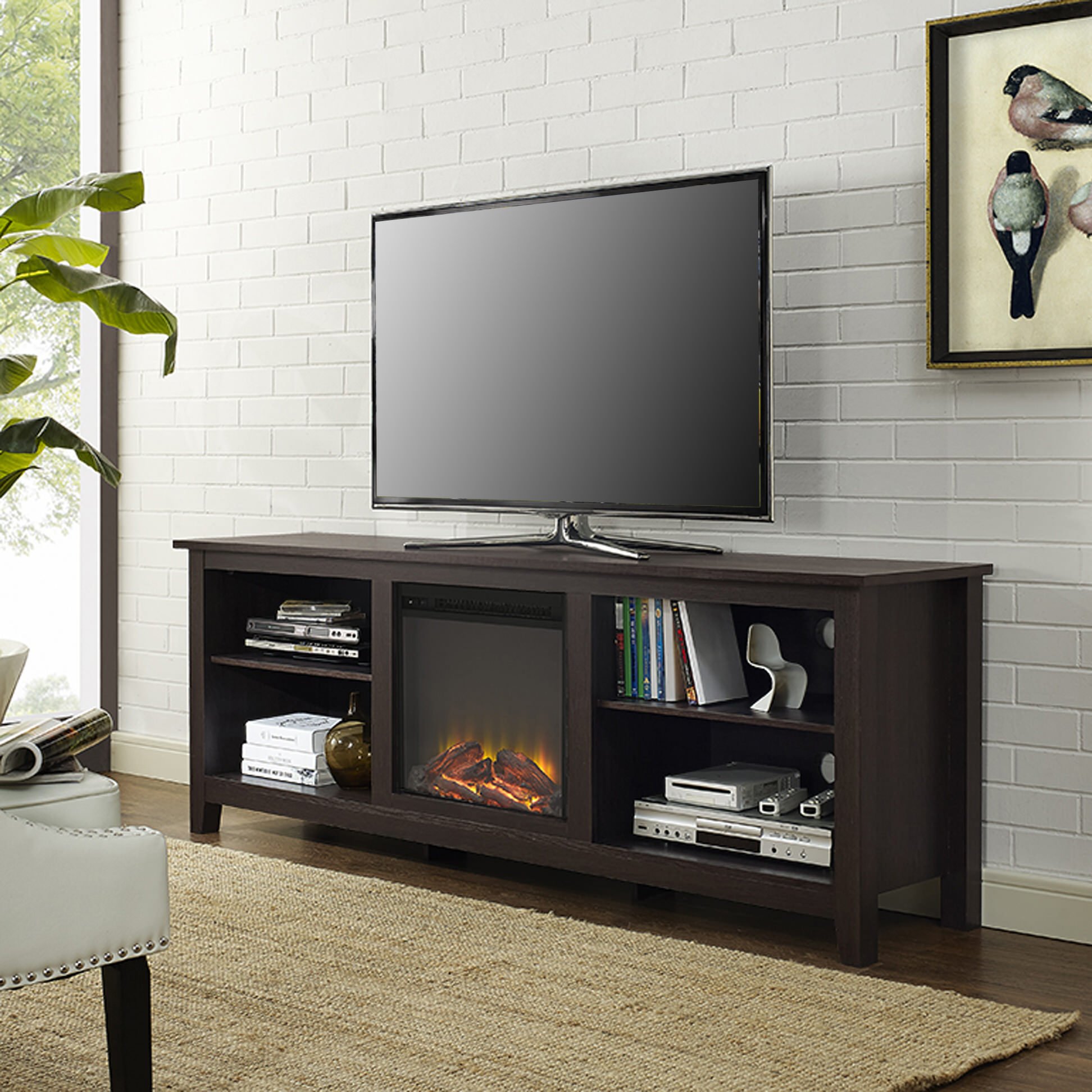 Essential 70 Inch Fireplace TV Console - Espresso by Walker Edison
