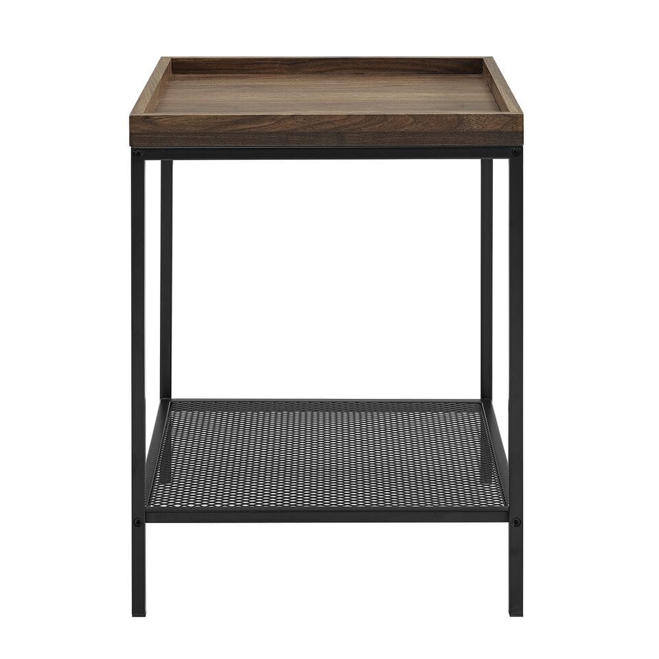 18 Inch Square Tray Side Table With Mesh Metal Shelf Dark Walnut By Walker Edison