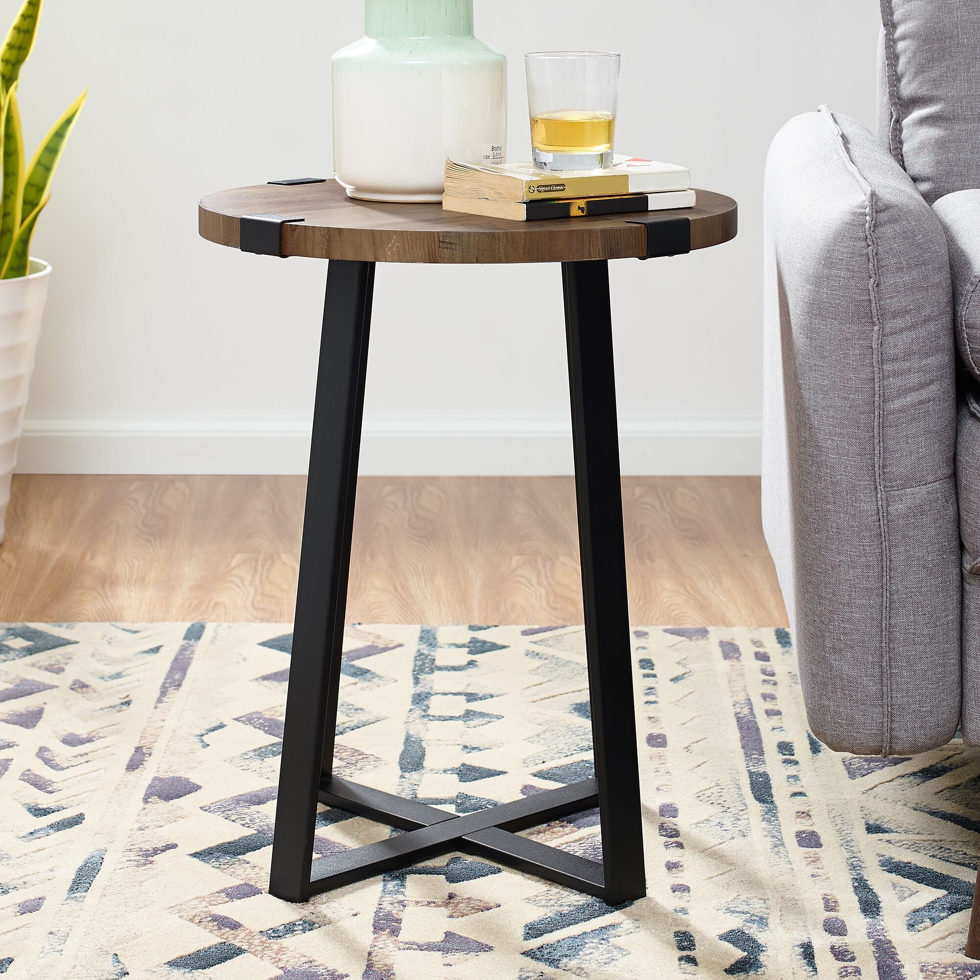 Rustic Side Table - Dark Walnut by Walker Edison