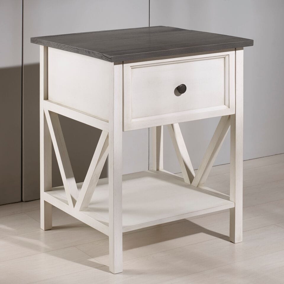 19 Inch 1 Drawer Wood Side Table - Grey / White Wash by Walker Edison