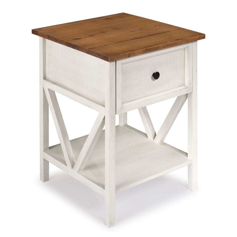 19 Inch 1 Drawer Wood Side Table - Reclaimed Barnwood / White Wash by