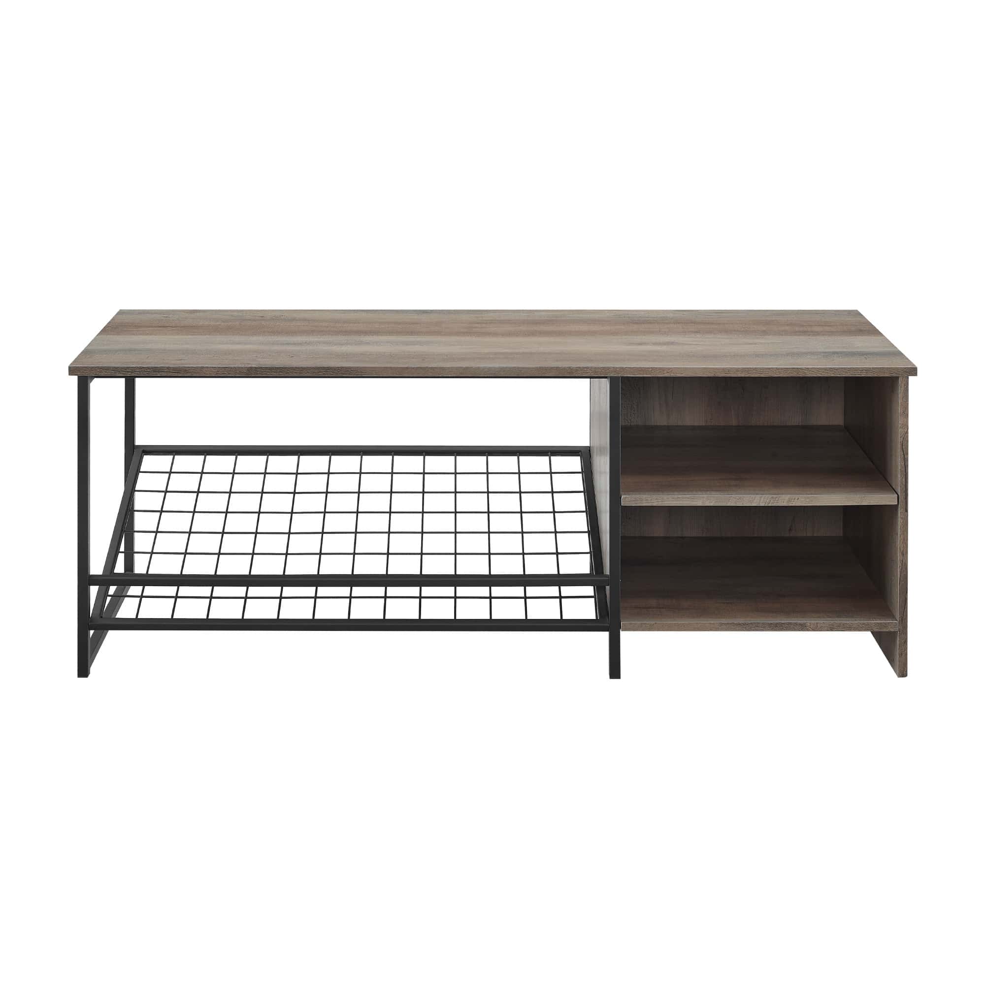 48 Inch Industrial Entry Bench With Shoe Storage Grey Wash By Walker Edison