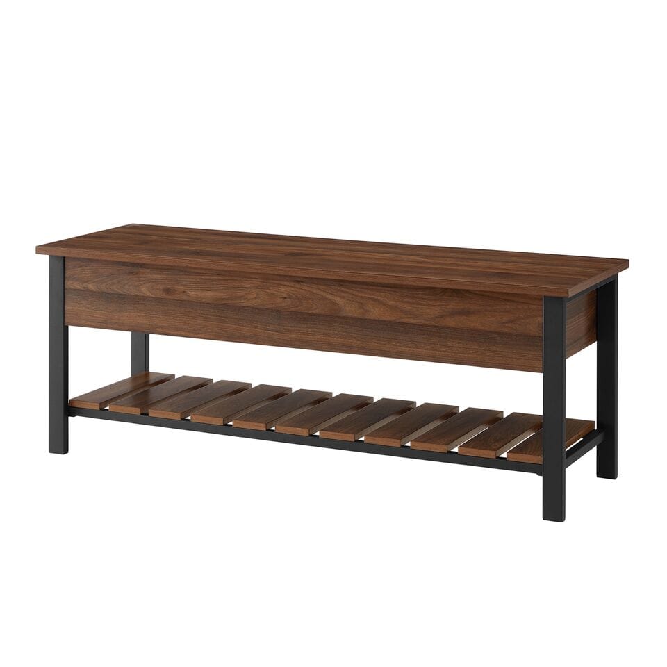 48 Inch Modern Farmhouse Storage Bench - Dark Walnut at Futonland