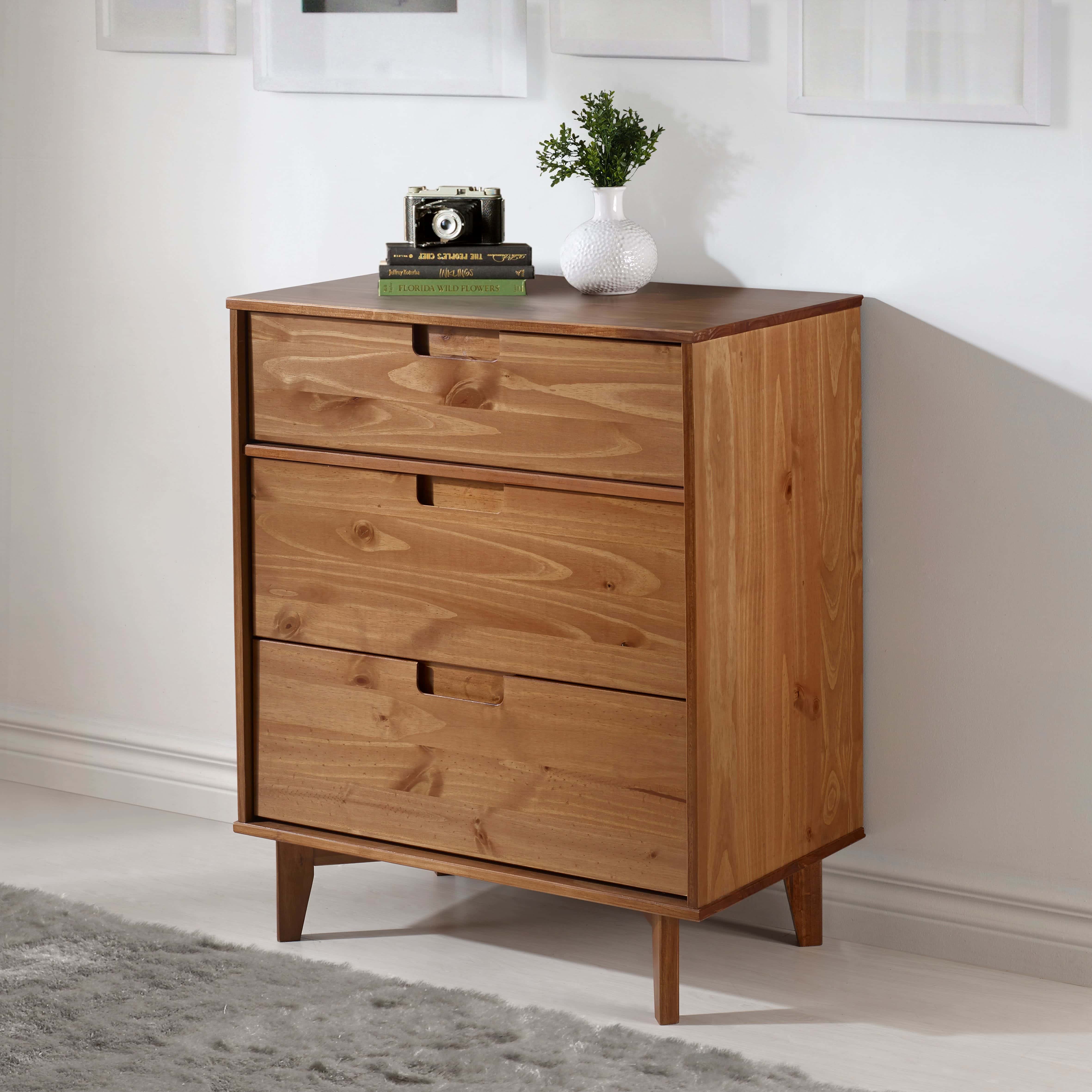 3 Drawer Mid Century Modern Wood Dresser Caramel at Futonland