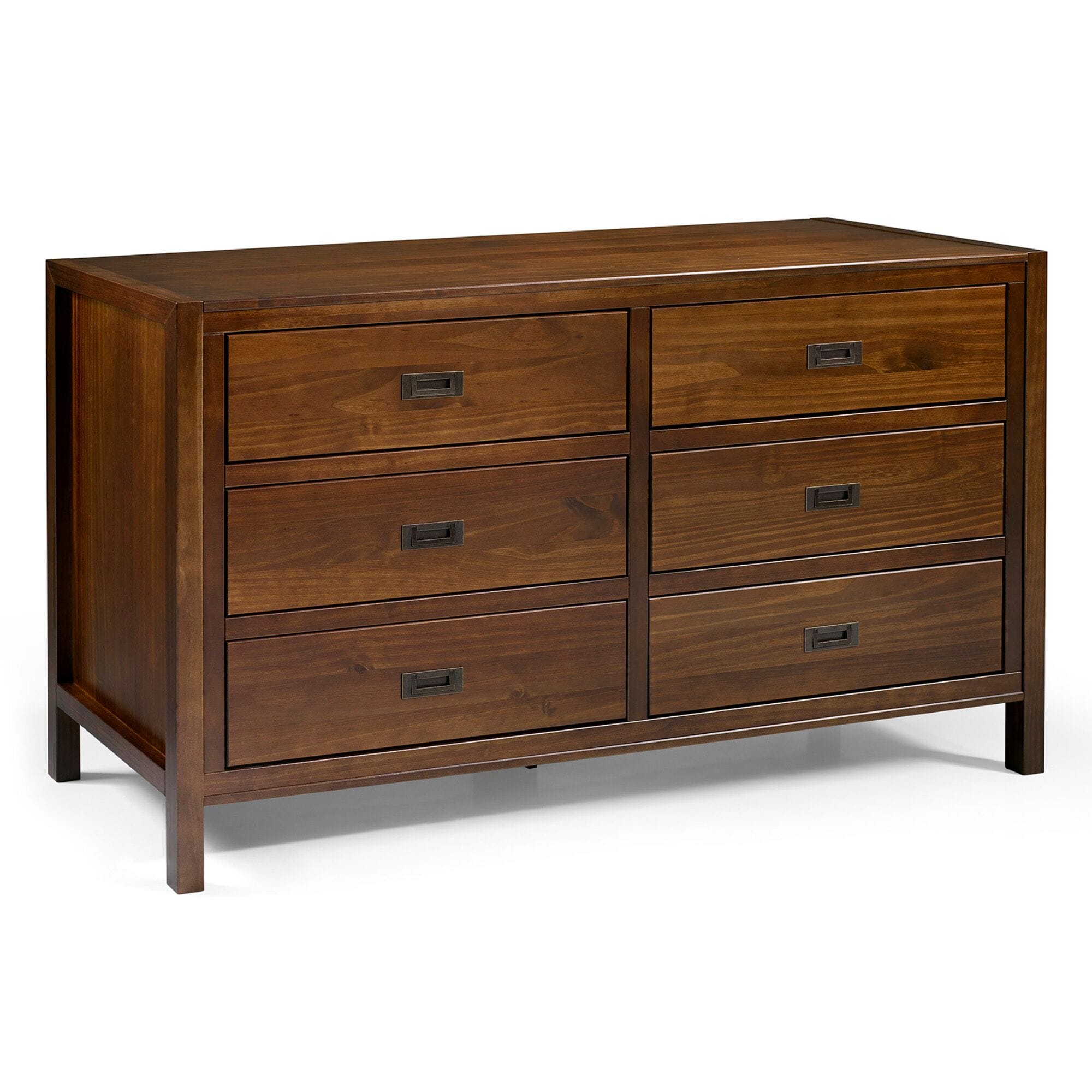 57 Inch Classic Solid Wood 6 Drawer Dresser Walnut By Walker Edison