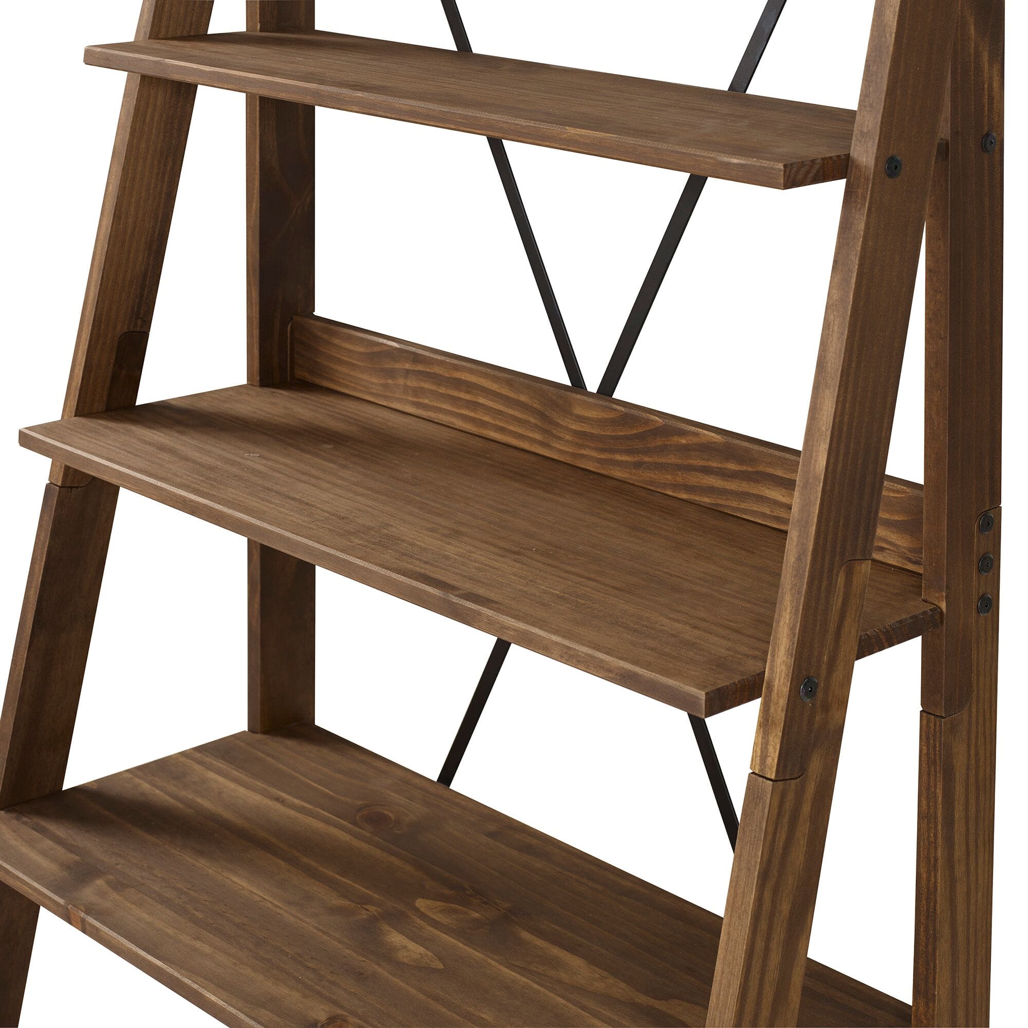 68 Inch Solid Wood Ladder Bookshelf - Brown by Walker Edison
