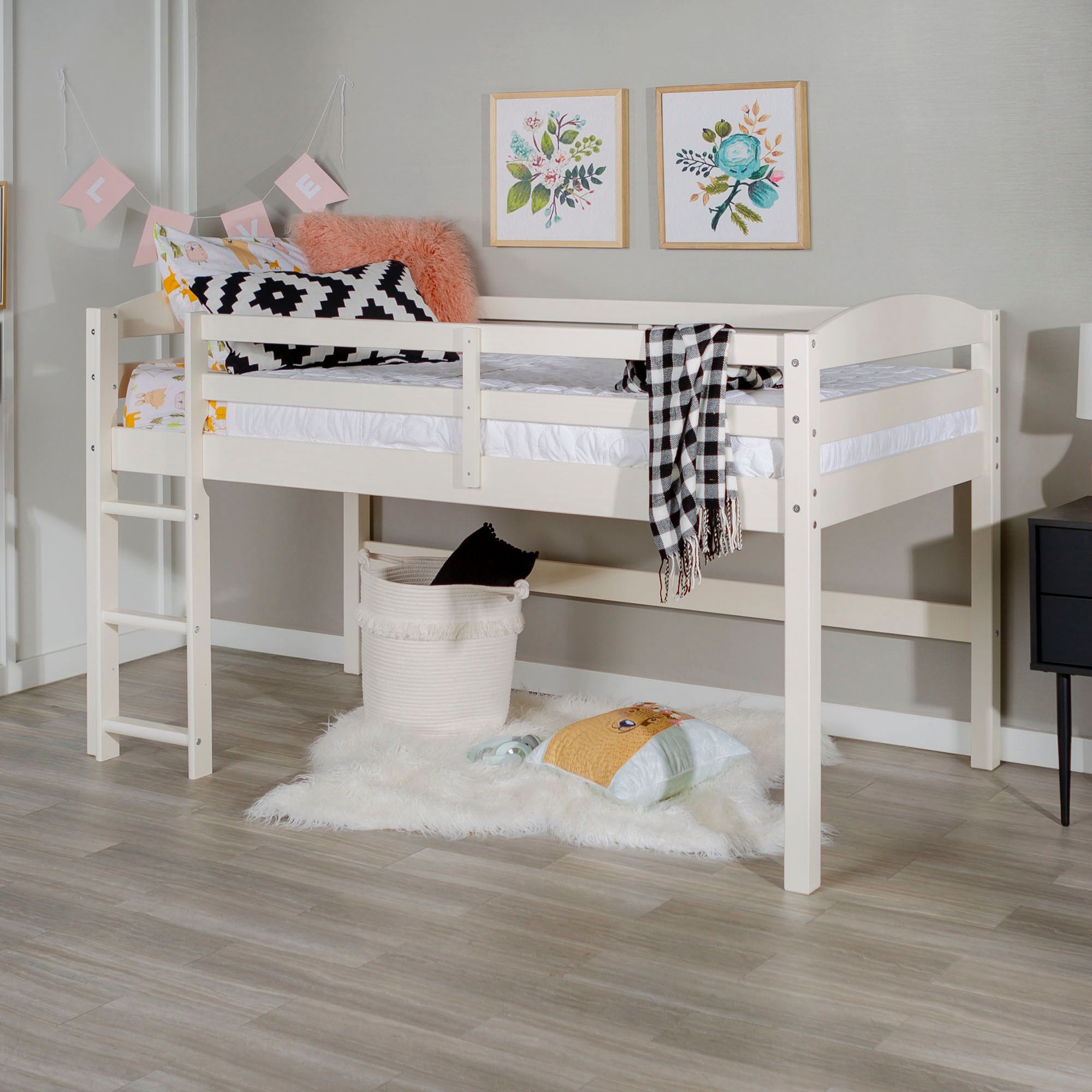Solid Wood Low Loft Twin Bed White at Futonland