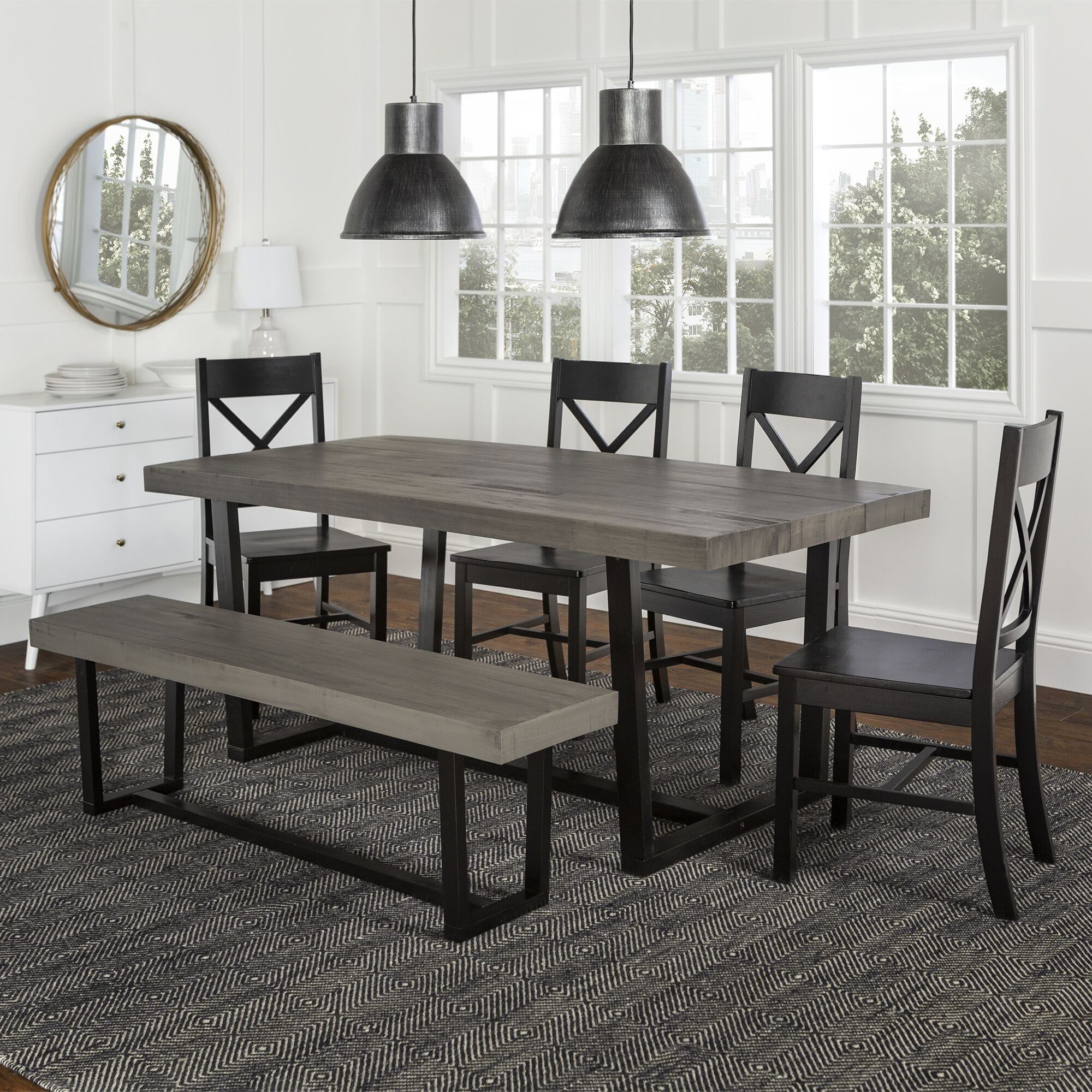 6 Piece Farmhouse Dining Set Grey Black 2 by Walker Edison