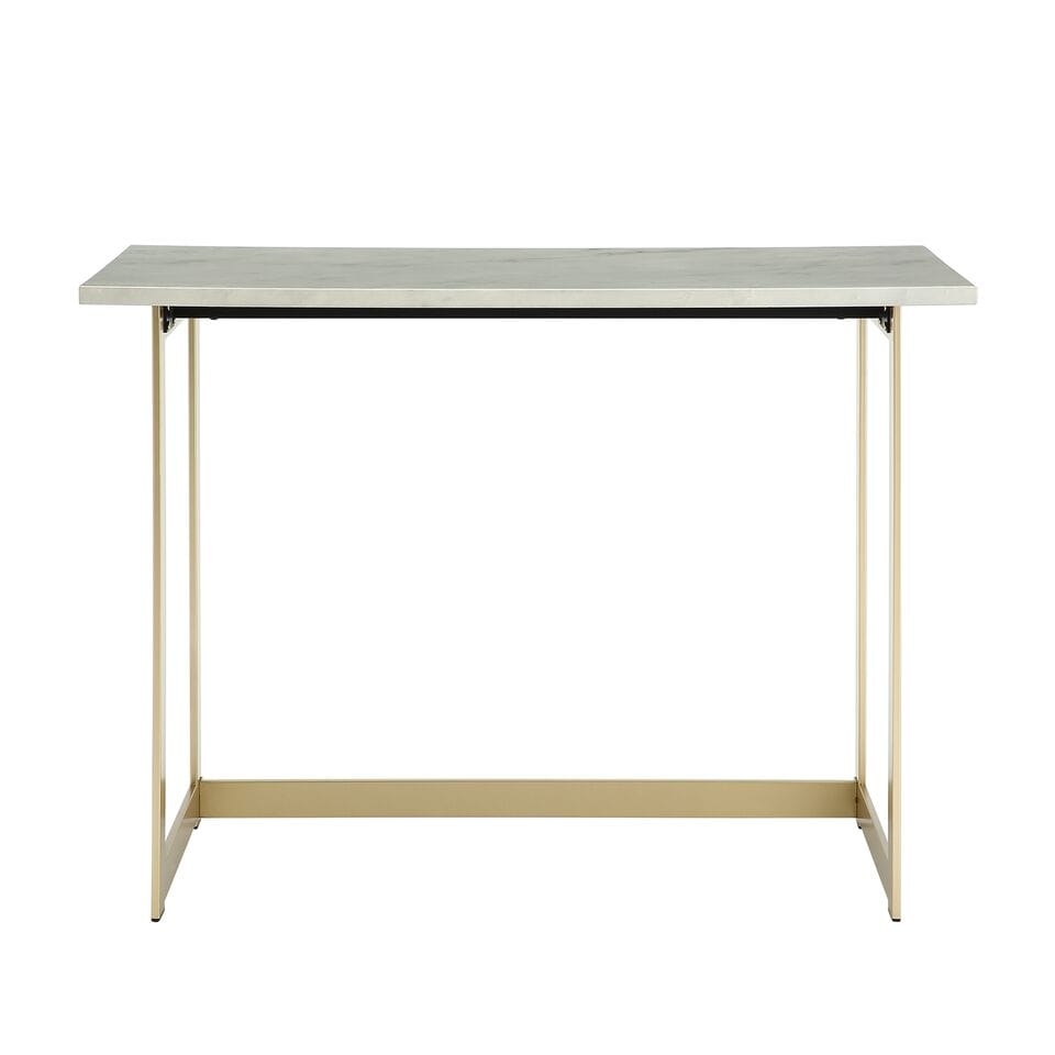 42 Inch Modern Faux Marble Computer Desk White Marble Gold