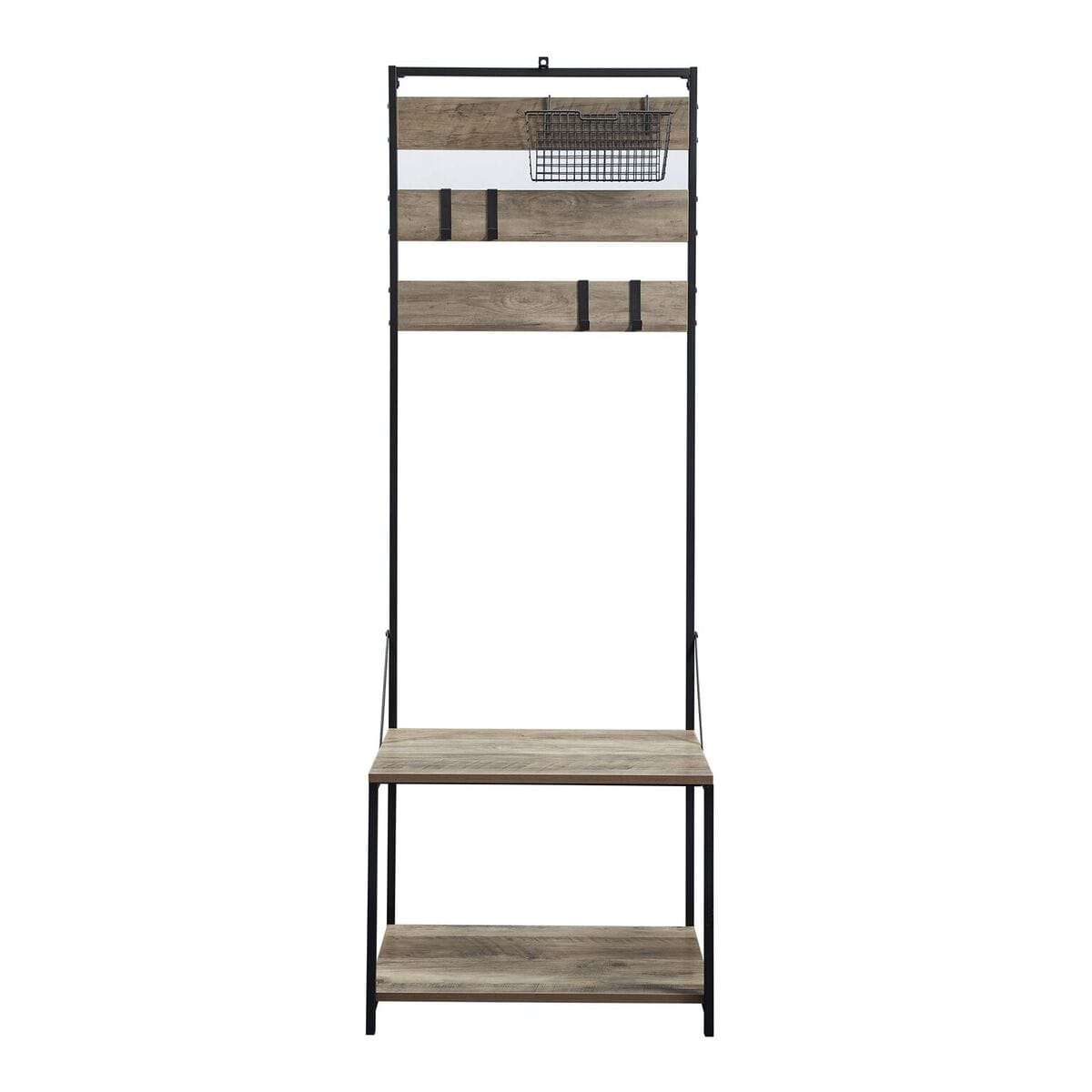 Walker Edison - Urban Wall Organizer with Hooks and Removable Shelf - Dark Walnut