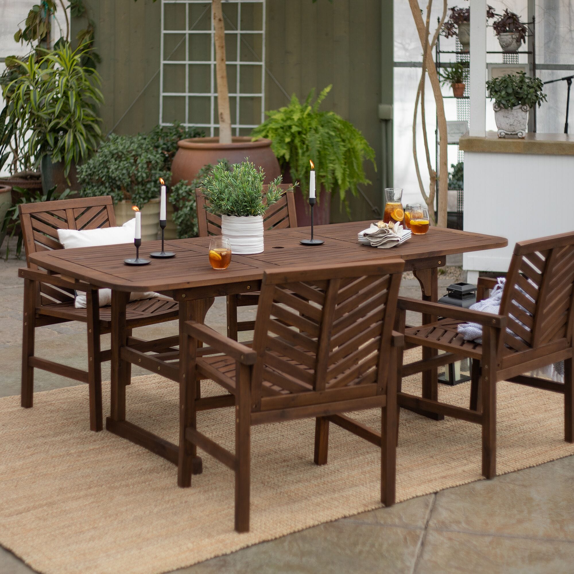 5-Piece Extendable Outdoor Patio Dining Set - Dark Brown by Walker Edison