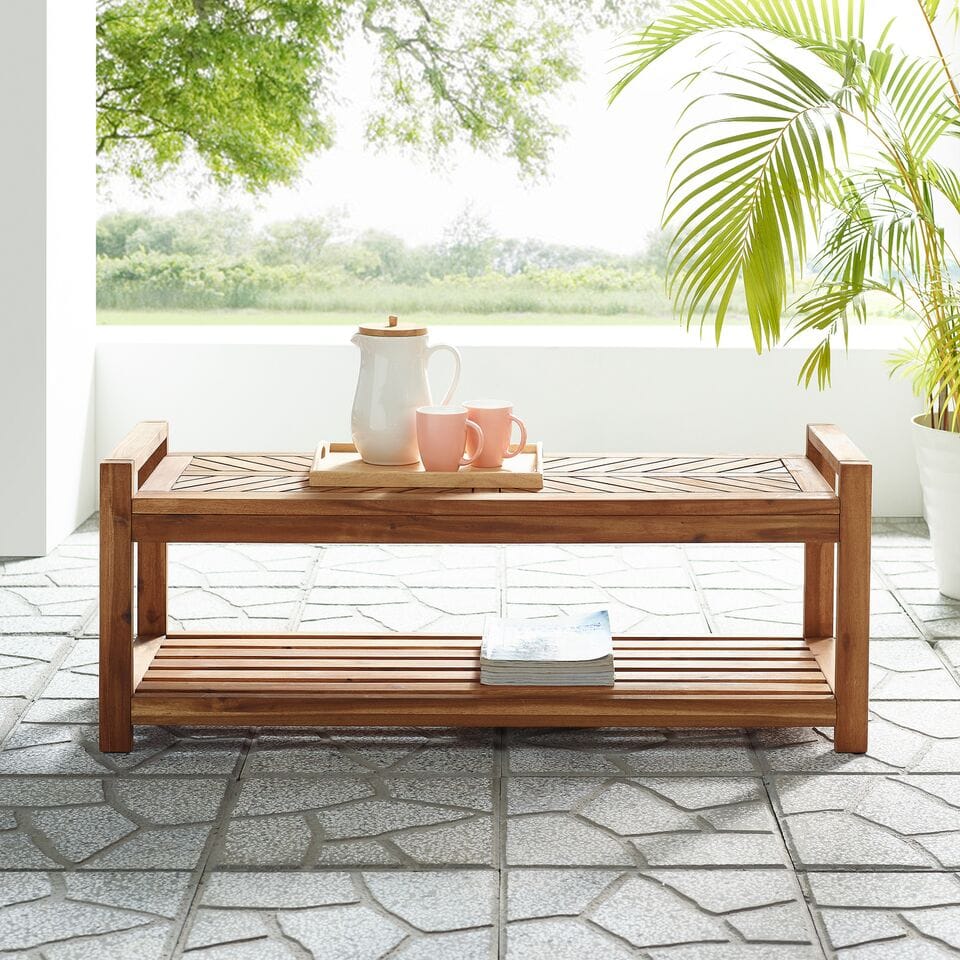 48 Inch Chevron Acacia Wood Outdoor Patio Storage Bench - Brown at ...