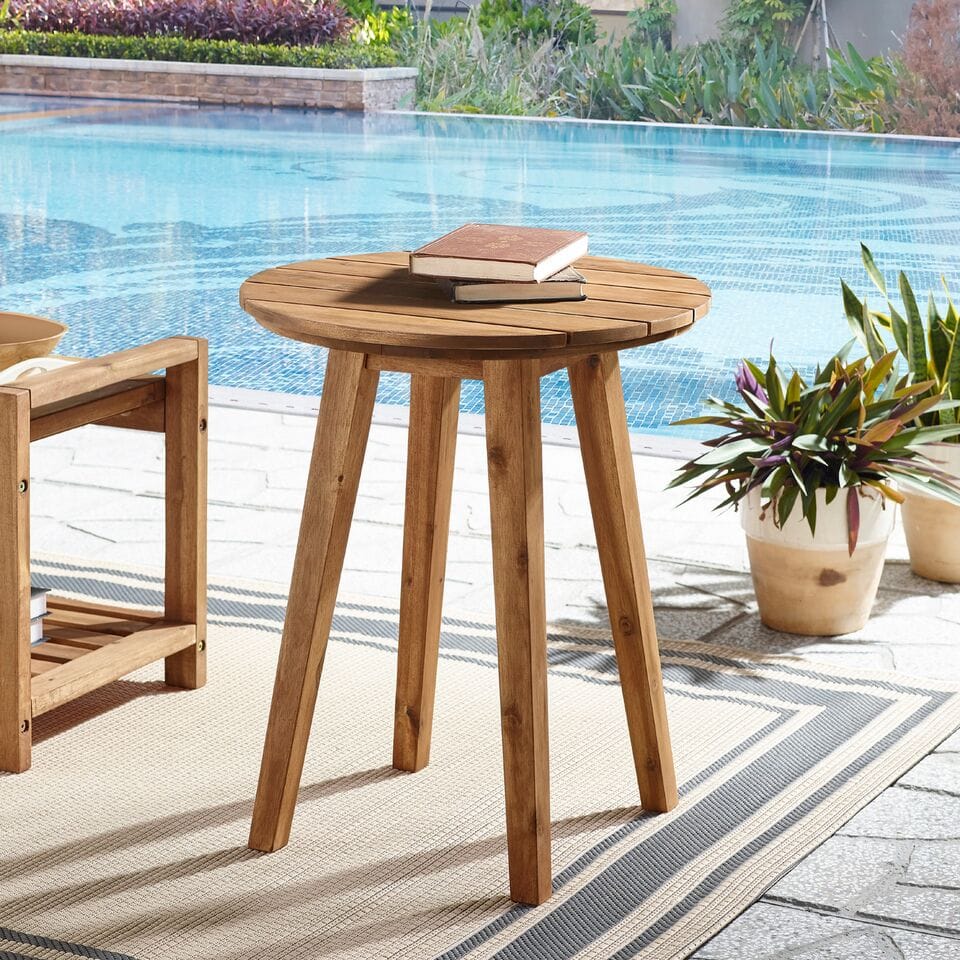 20 Inch Acacia Wood Outdoor Round Side Table - Brown by Walker Edison