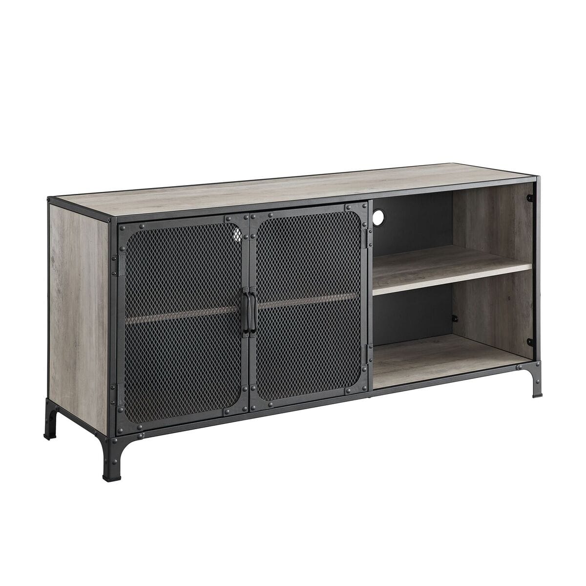 52 Inch Industrial Metal & Wood TV Stand Grey Wash by Walker Edison