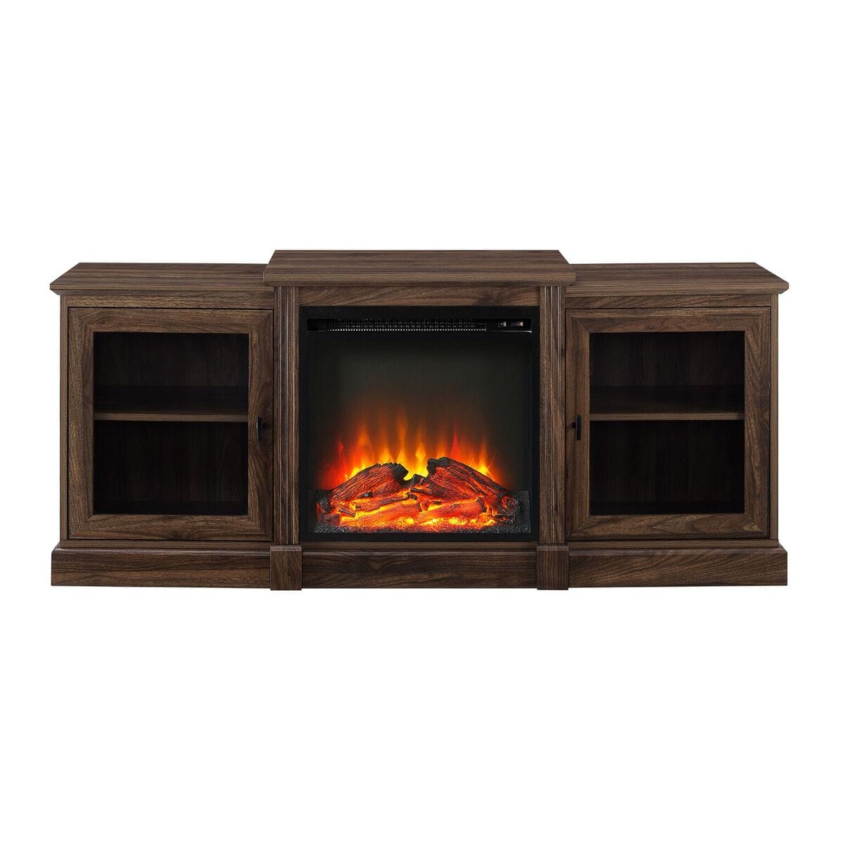 60 Inch Classic Tiered Top Fireplace TV Console Dark Walnut by Walker