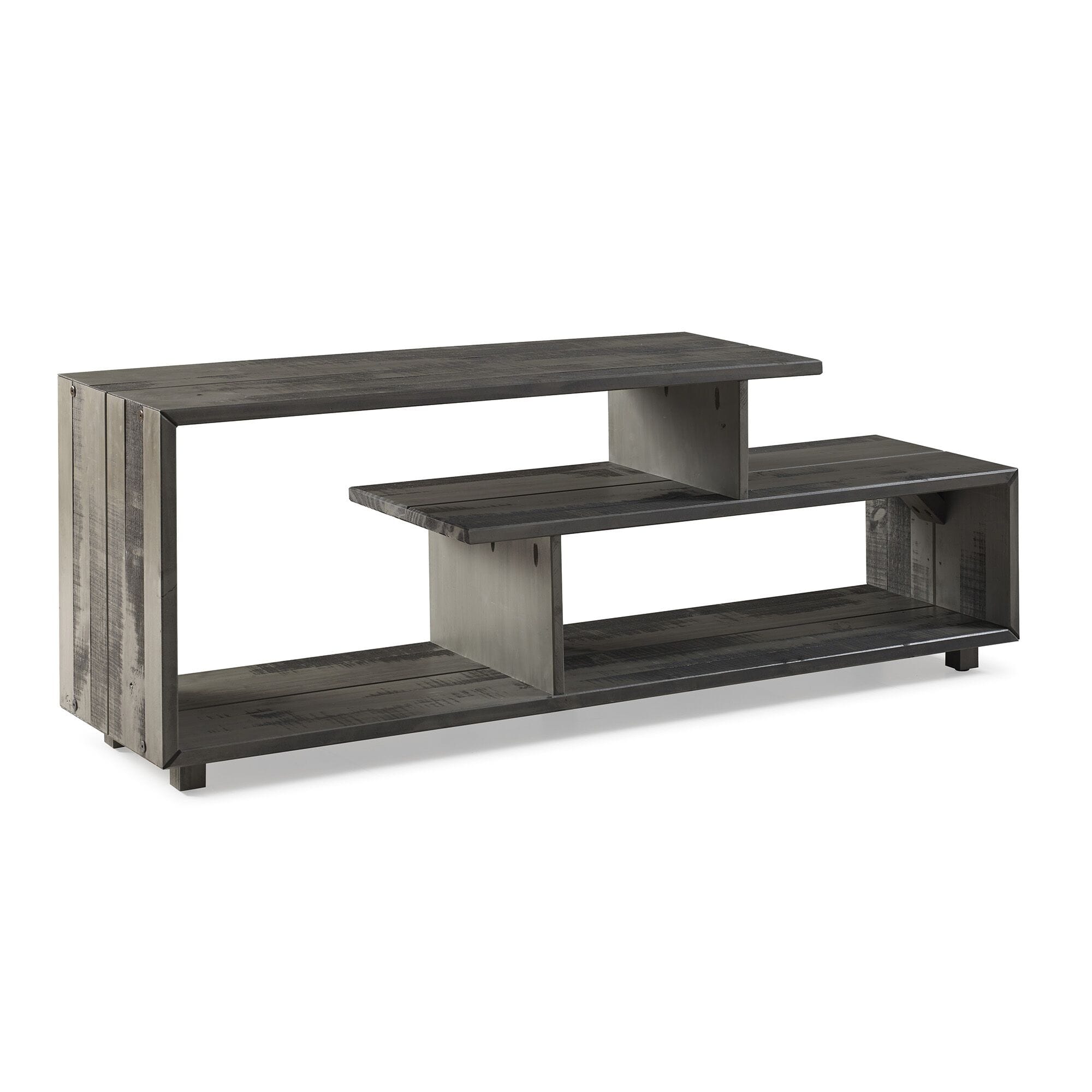 60 Inch Rustic Modern Solid Wood TV Stand Grey at Futonland