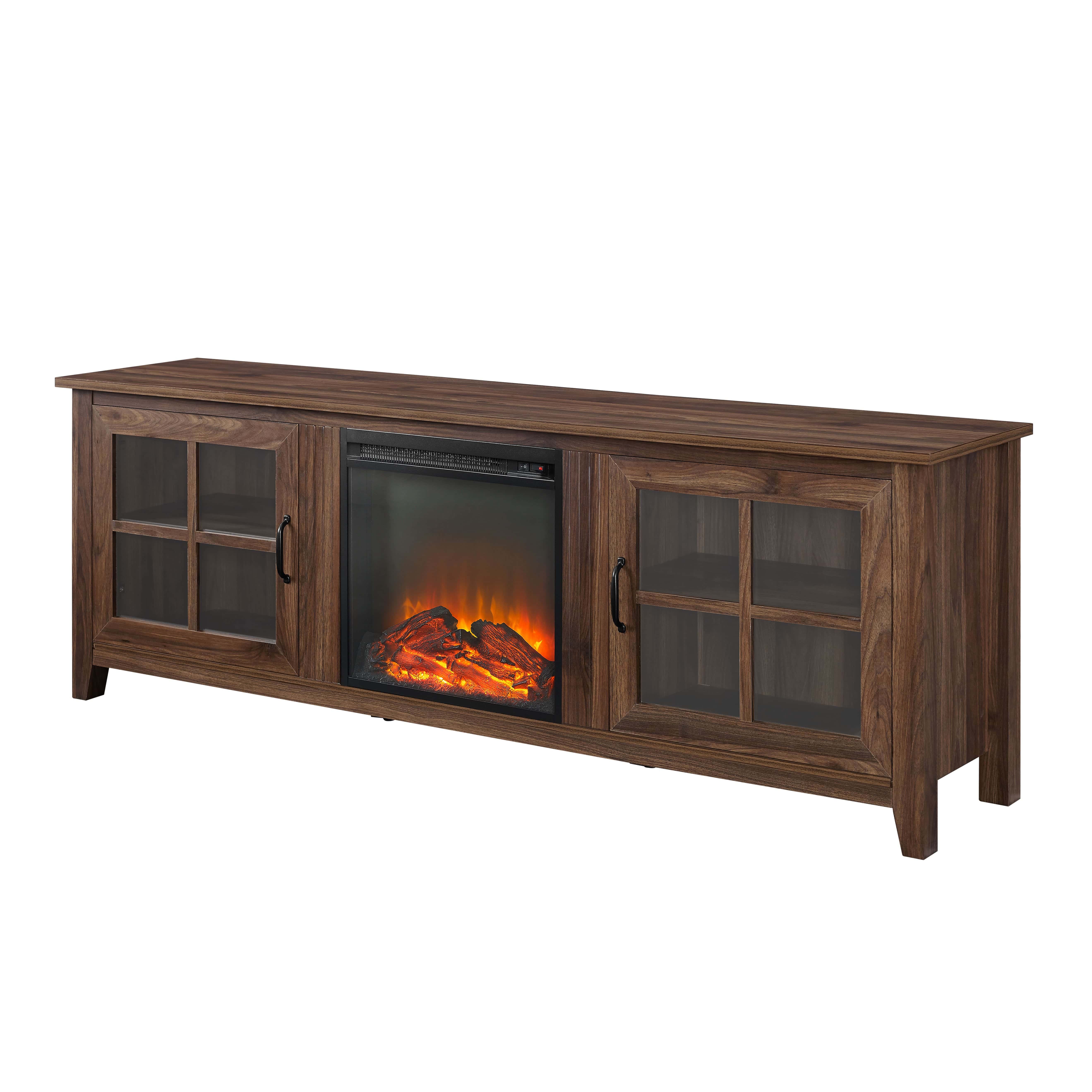 70 Inch Farmhouse Fireplace Wood TV Stand Dark Walnut at Futonland